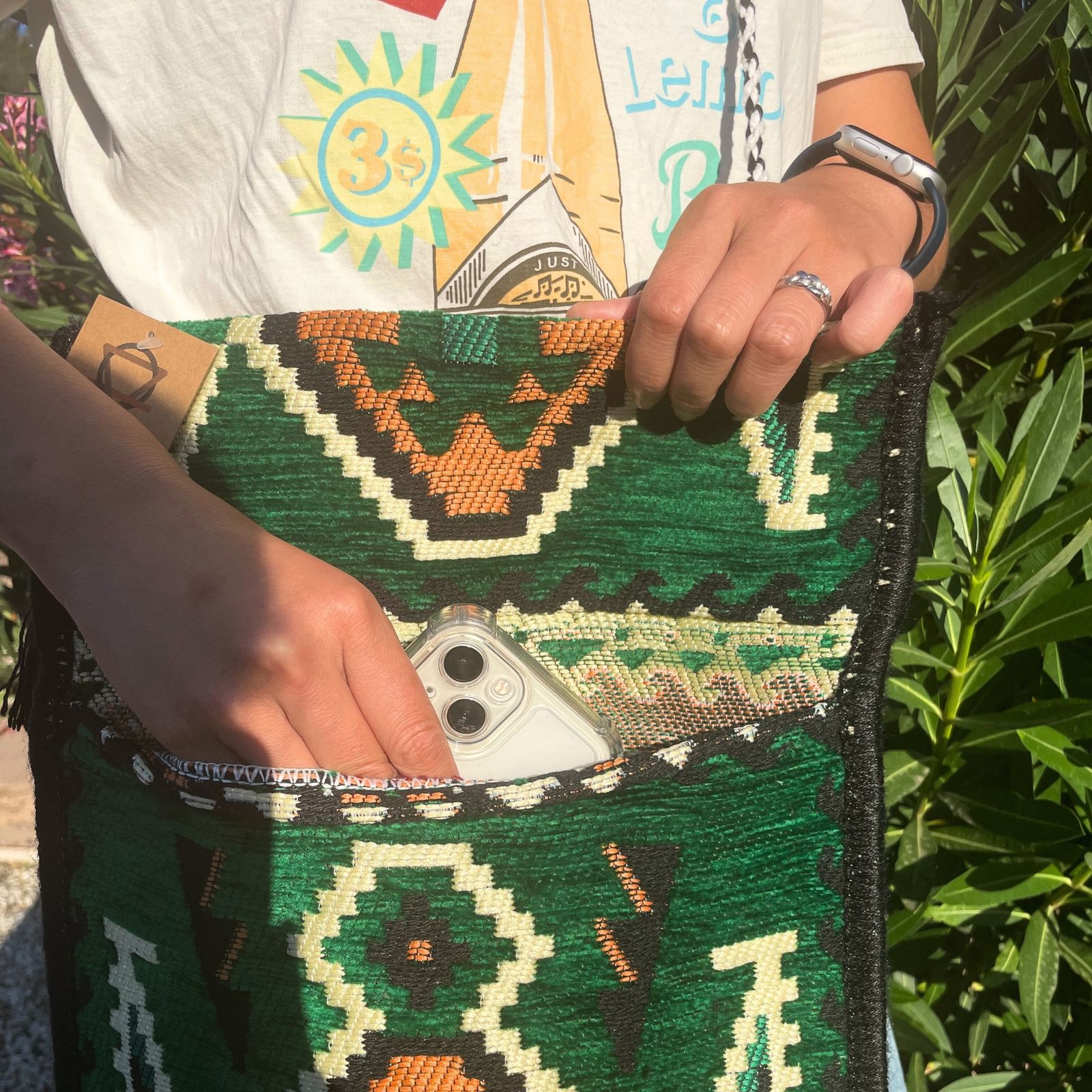 Bolso bandolera de fiesta Kilim verde esmeralda - Imagen 2