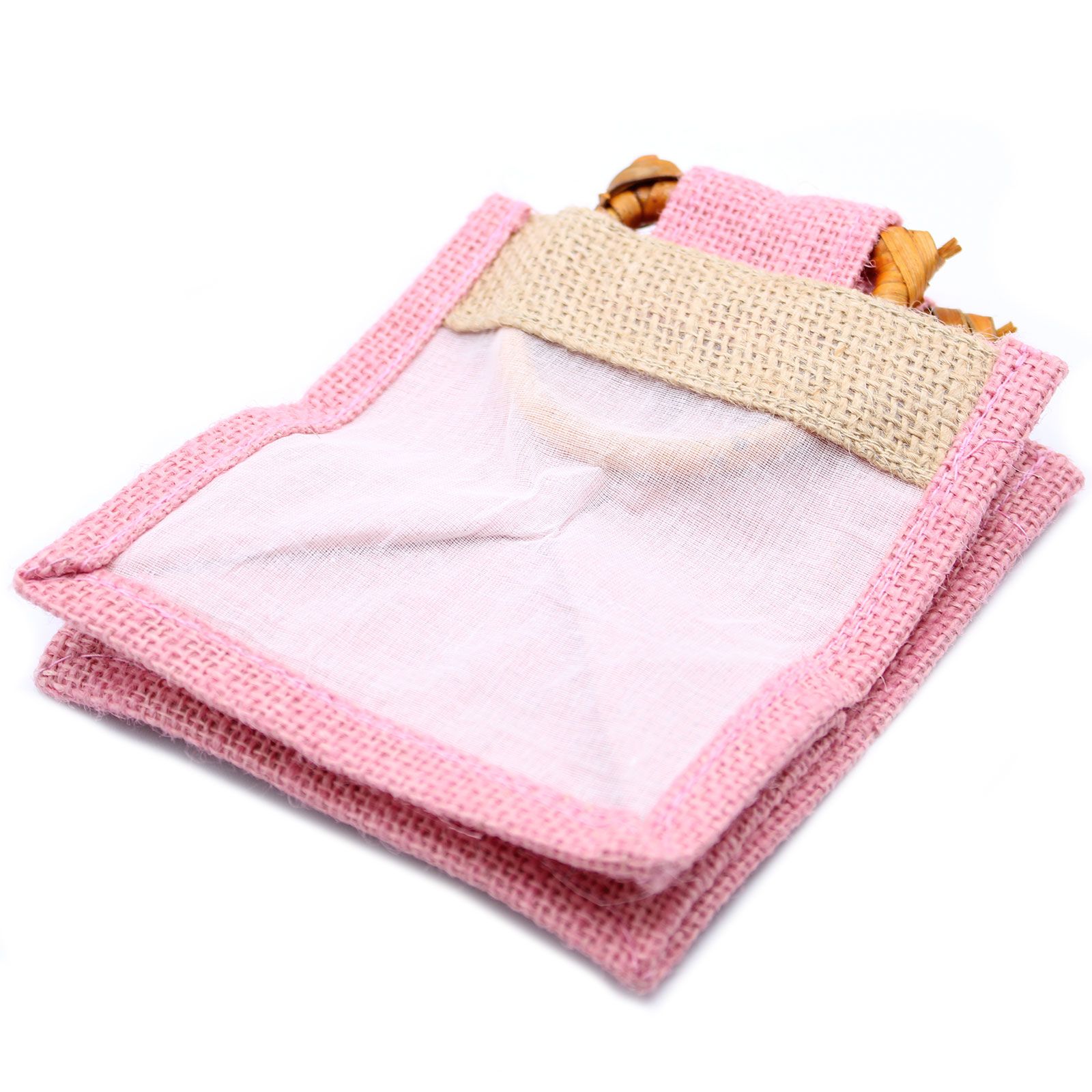 Bolsa de regalo de yute puro y algodón con ventana - 1 Ventana en Rosa - Imagen 2
