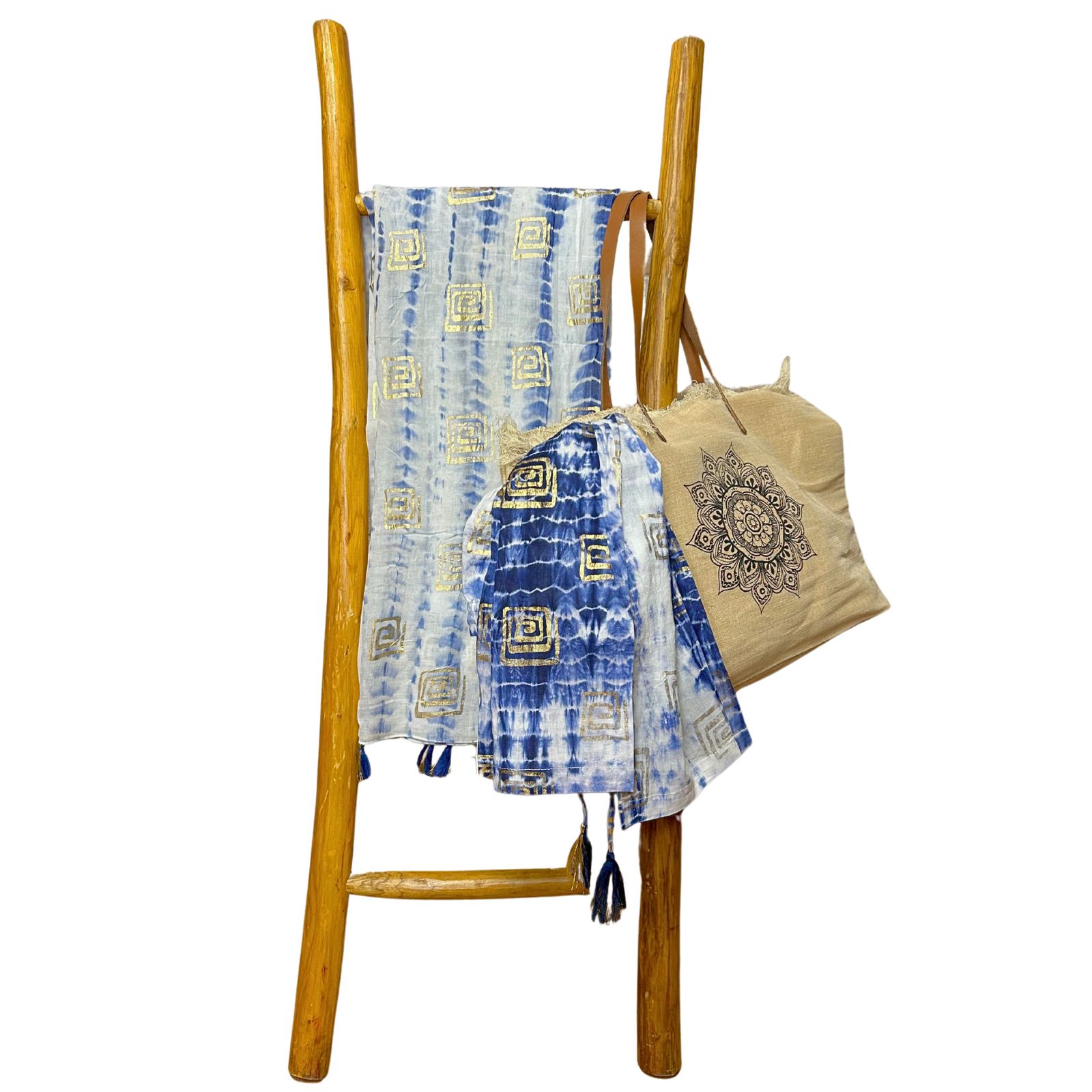 Colección Nómada Sari Mediterráneo - Pareo - Azul Teñido Anudado & Estampado - Imagen 2