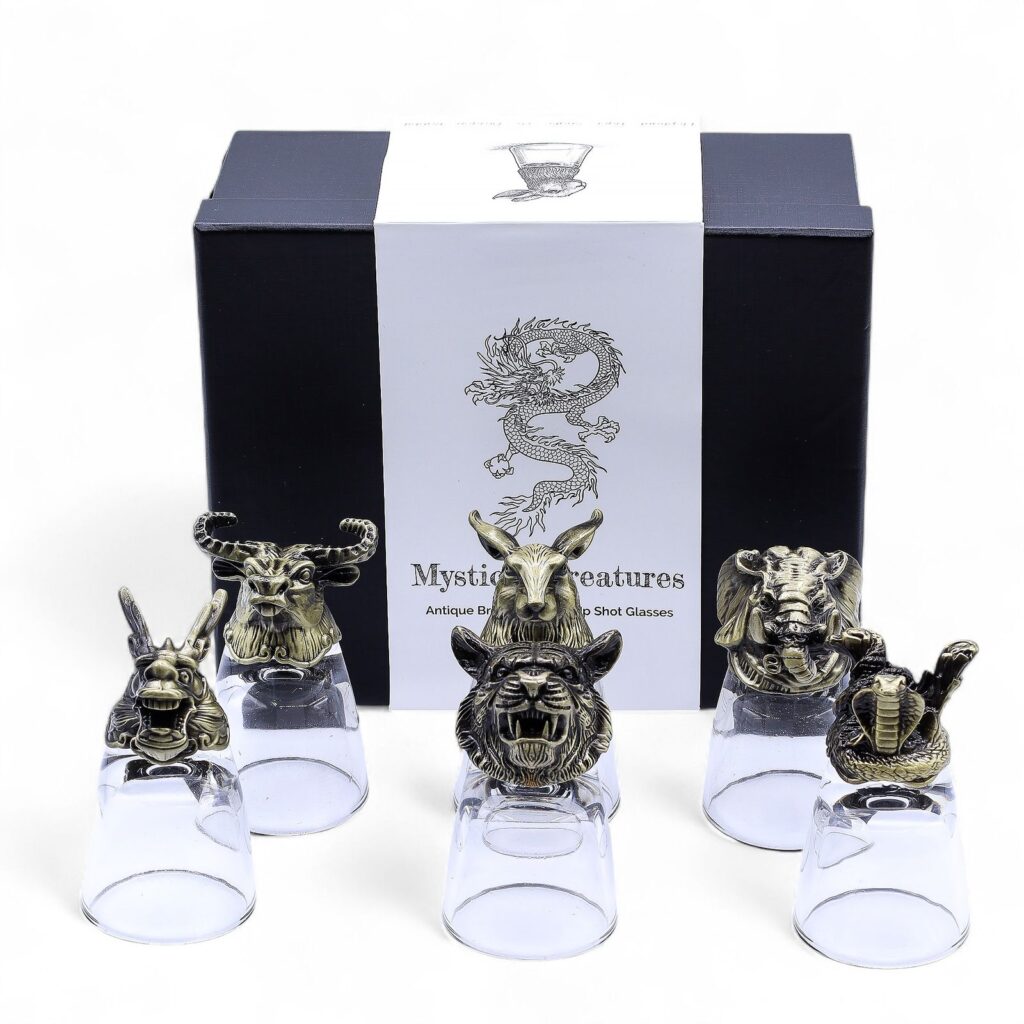 Set de regalo de 6 vasos de chupito (50 ml) - Criaturas Salvajes del Bosque - Bronce antiguo