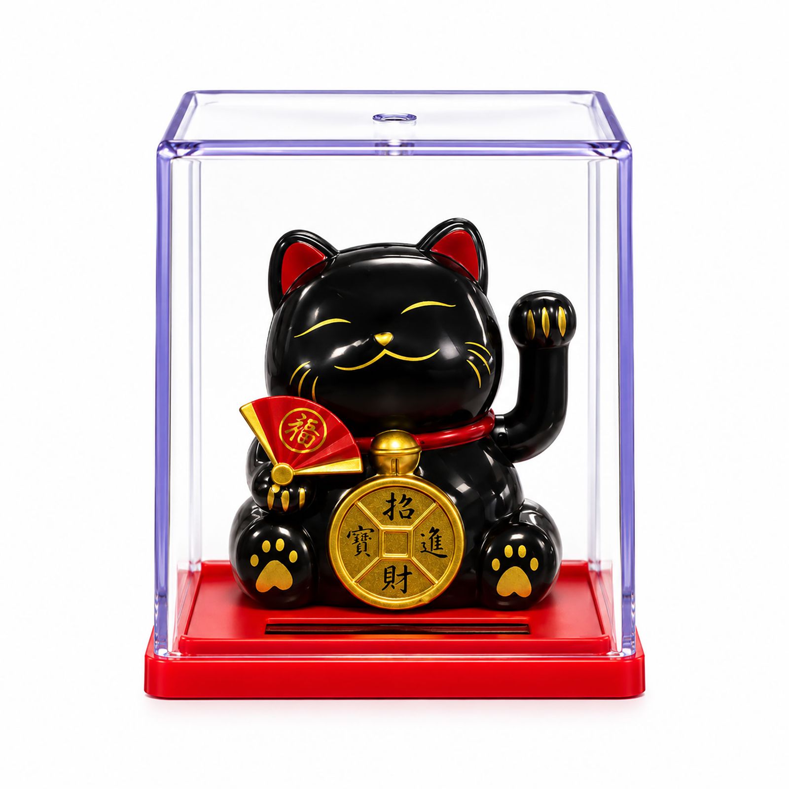 Mini Gato de la Suerte Solar en Caja - Negro