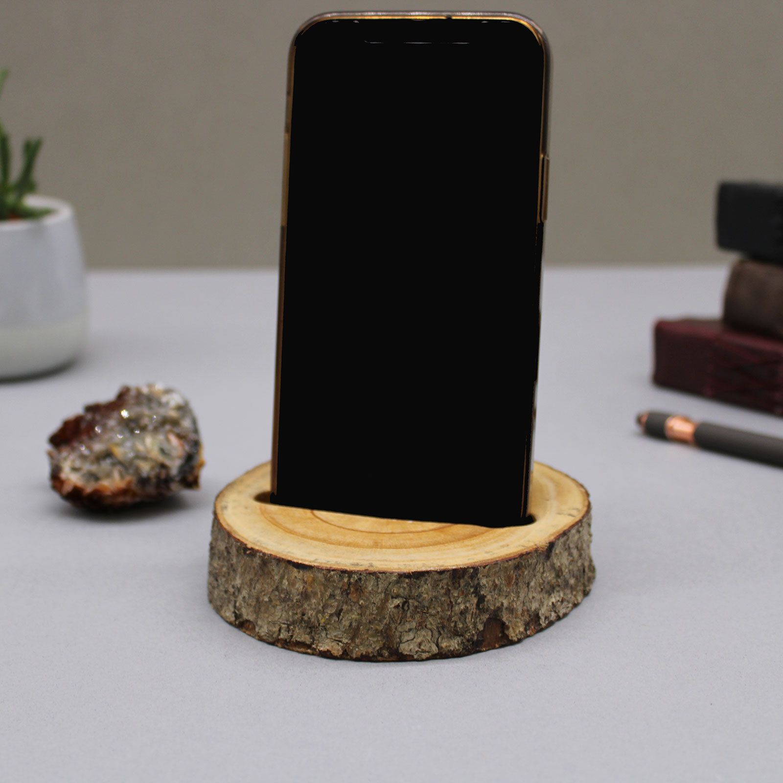 Small Log Phone Holder (slot) - Natural - Imagen 2