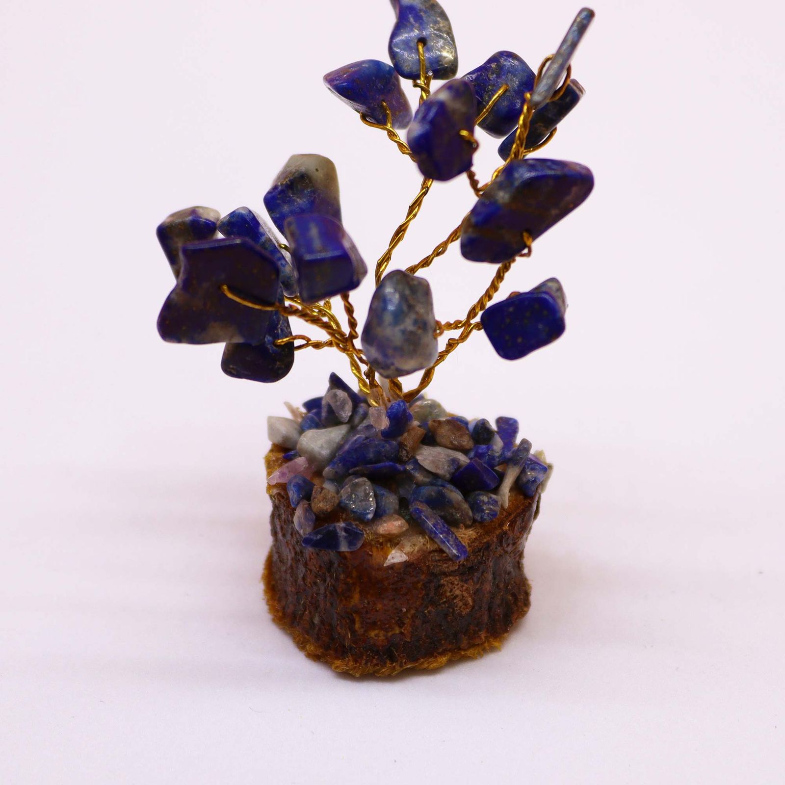 Mini árbol de piedras preciosas sobre base de madera - Sodalita (15 piedras) - Imagen 2