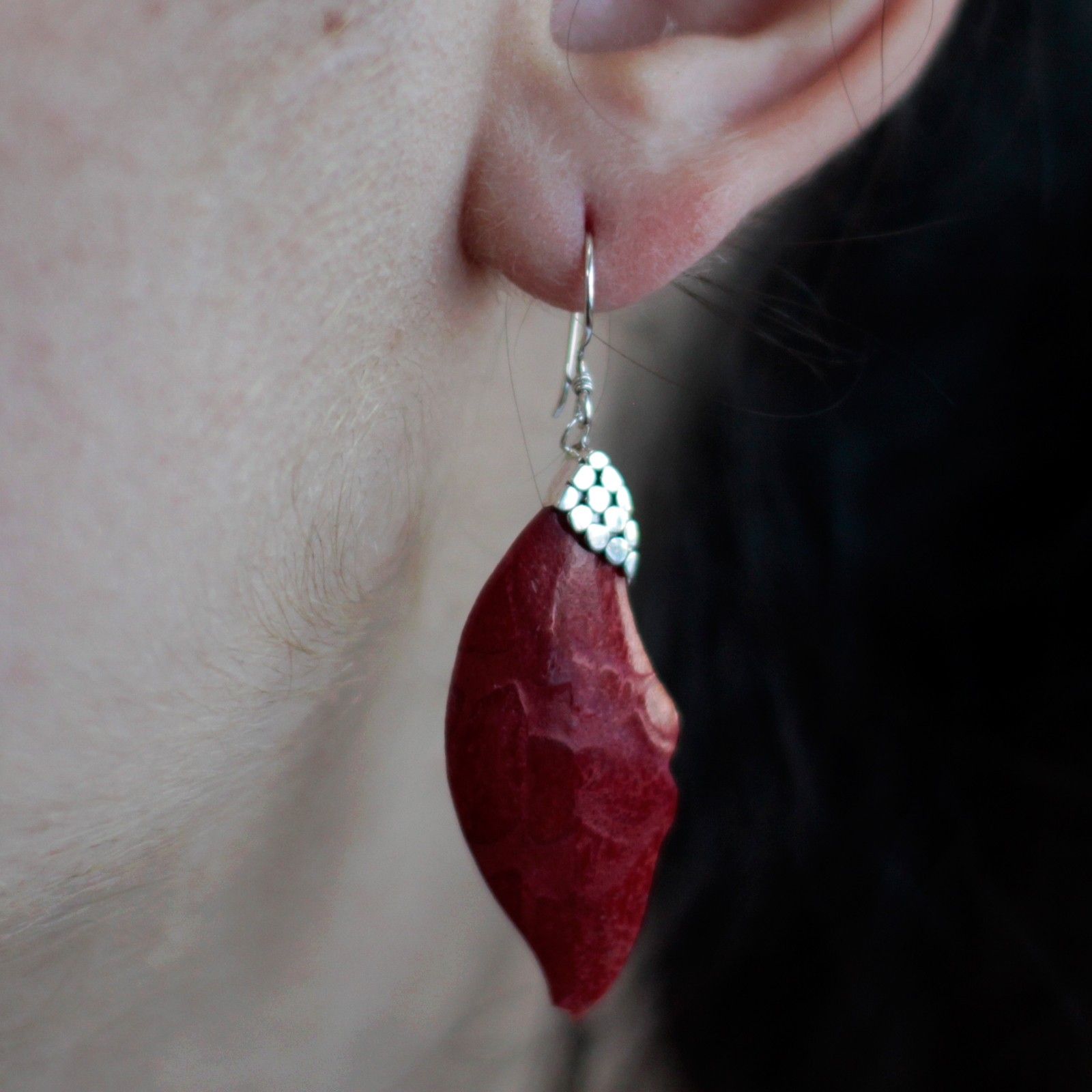 Pendientes de plata y coral - Caída de hojas - Imagen 2