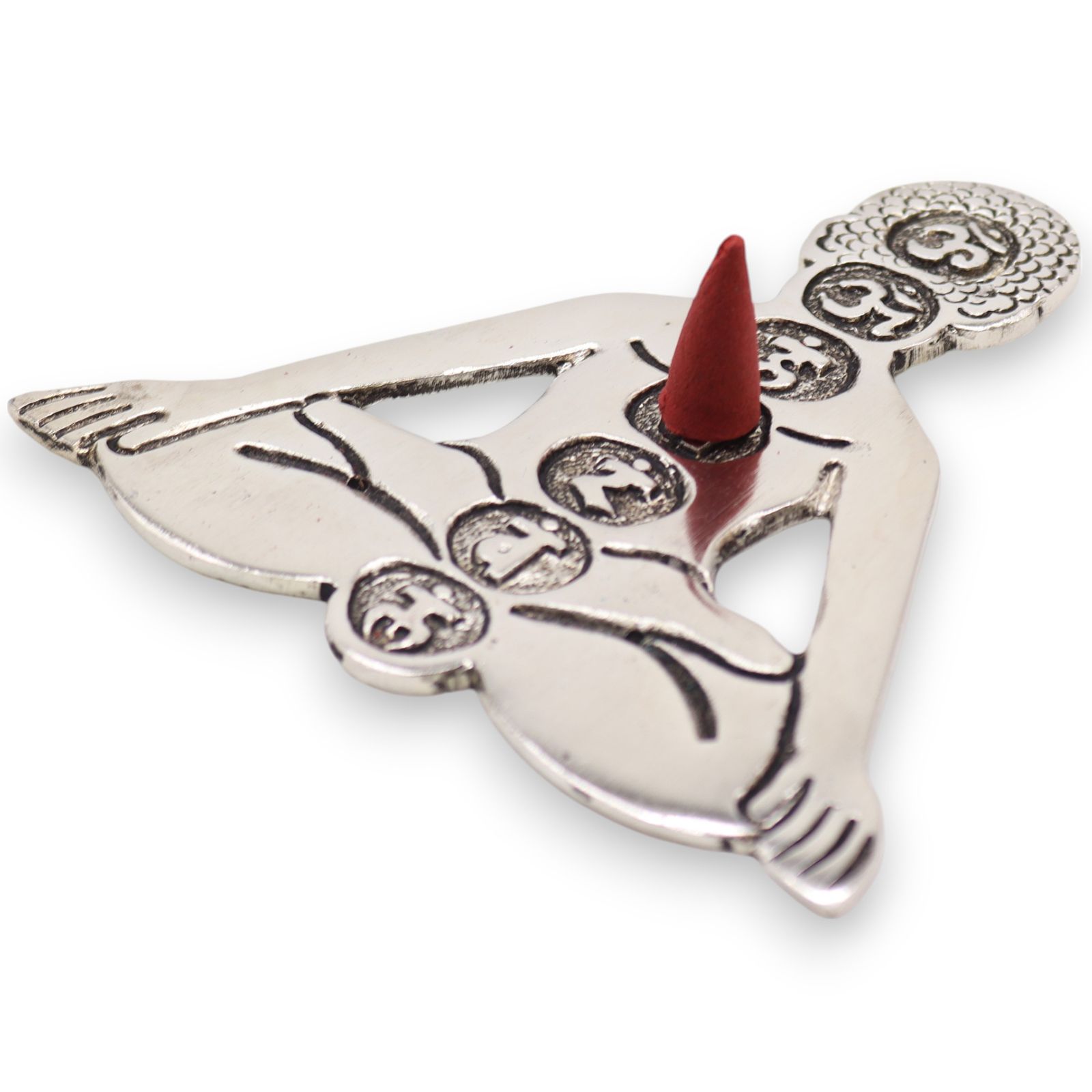 Porta-incienso Yoga Siete Chakras de Aluminio Pulido 12x12cm - Imagen 4