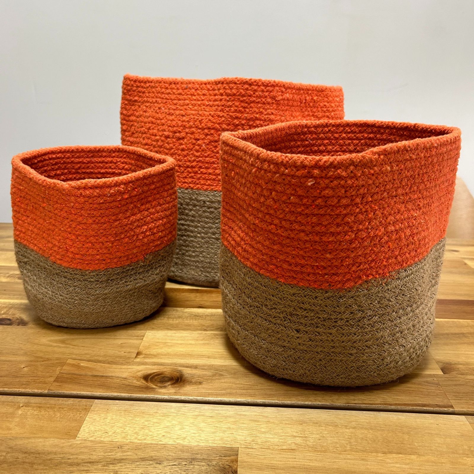 Juego de 3 cestas de cuerda de algodón para almacenamiento - naranja - Imagen 2