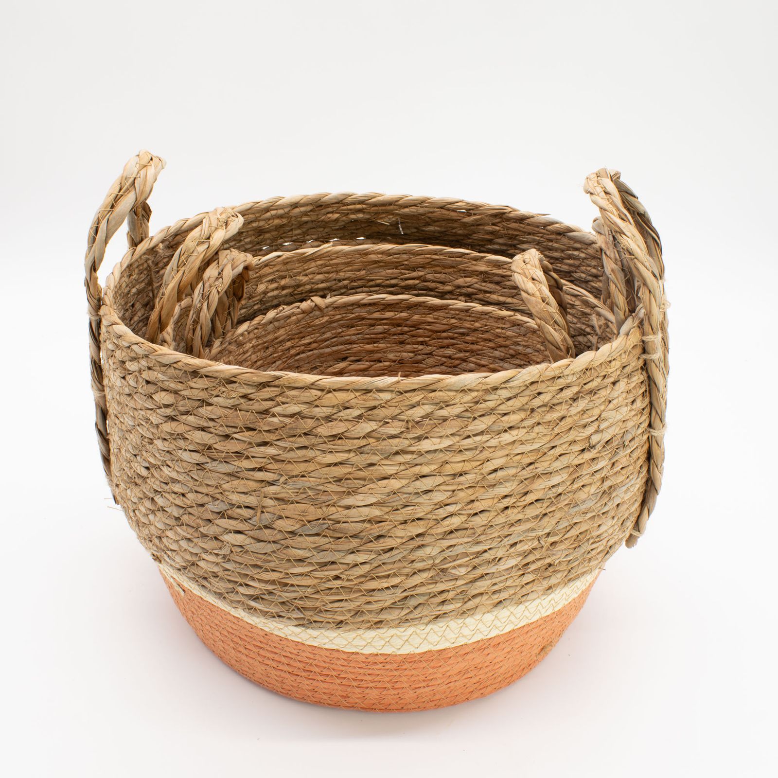 Cestas grandes de paja y pasto marino - Natural y naranja - Conjunto de 3 - Imagen 2
