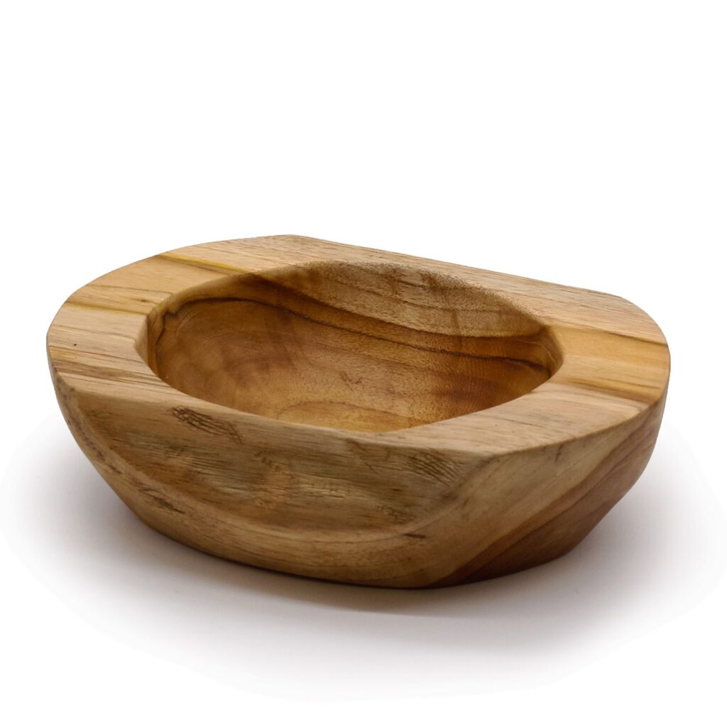 Cuenco grande de madera de teca con forma natural - 25x7cm