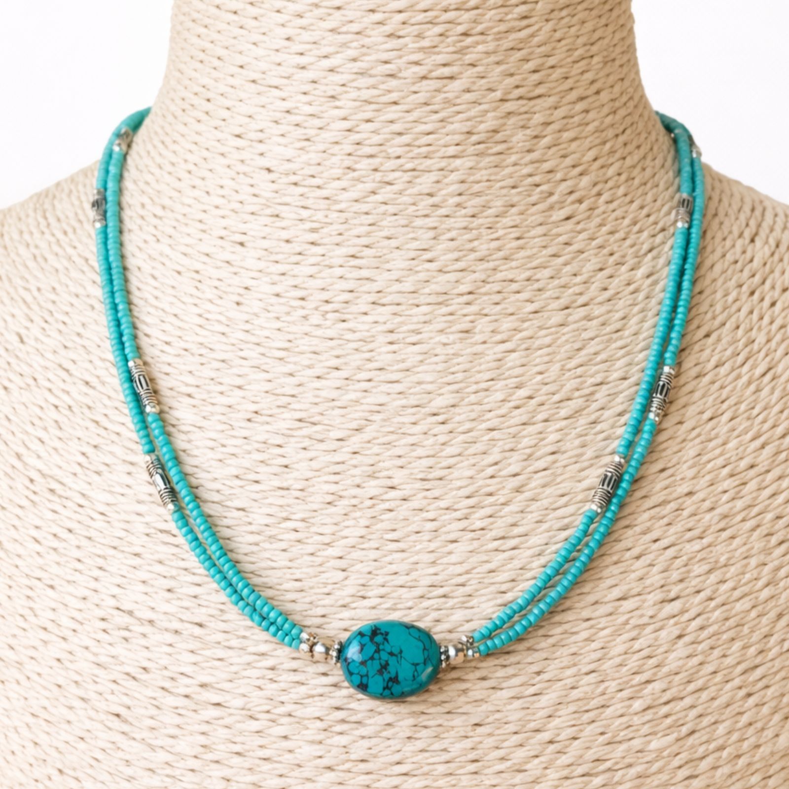 Collar nepalí extrafino de dos líneas - Colgante de turquesa y lapislázuli - Imagen 2
