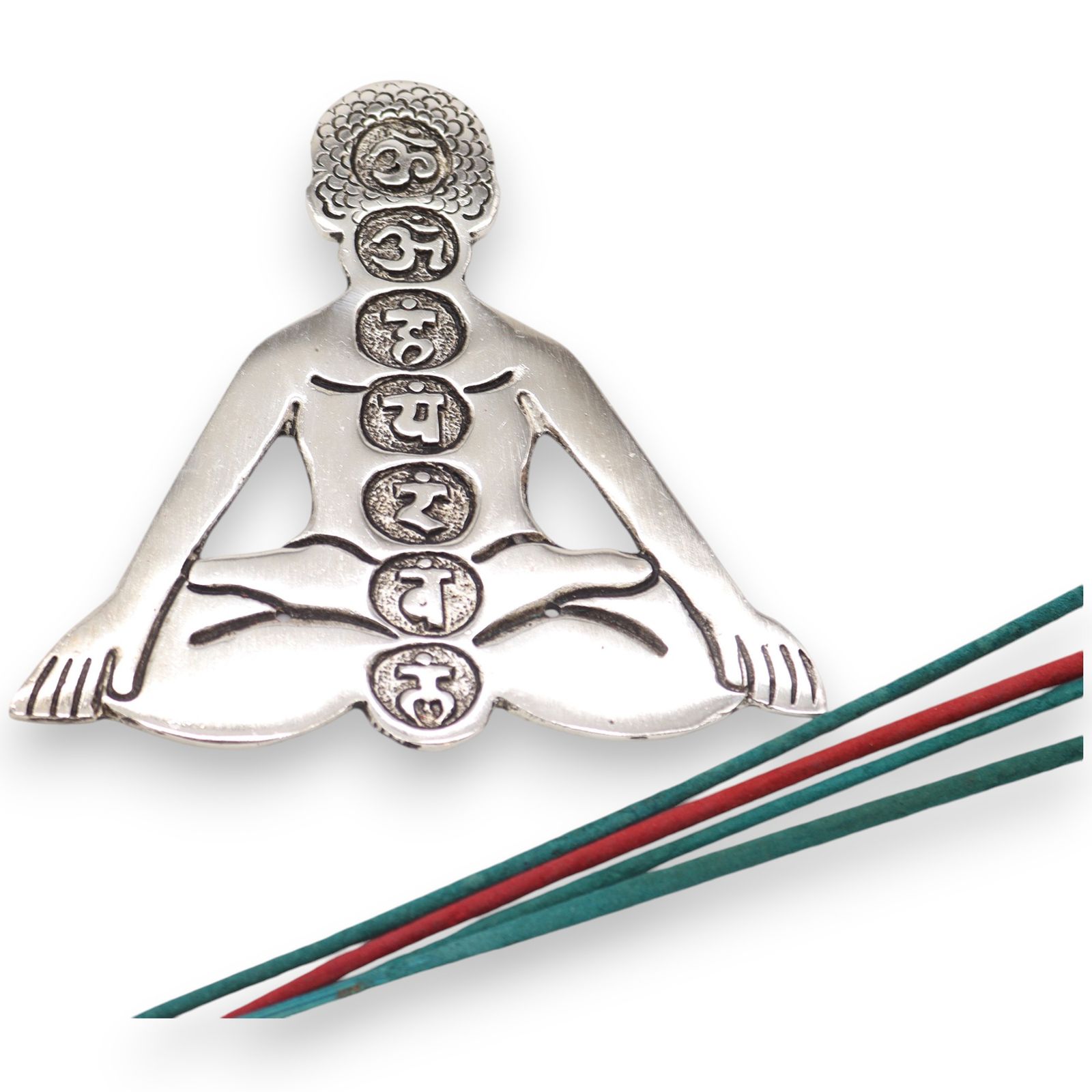 Porta-incienso Yoga Siete Chakras de Aluminio Pulido 12x12cm - Imagen 3
