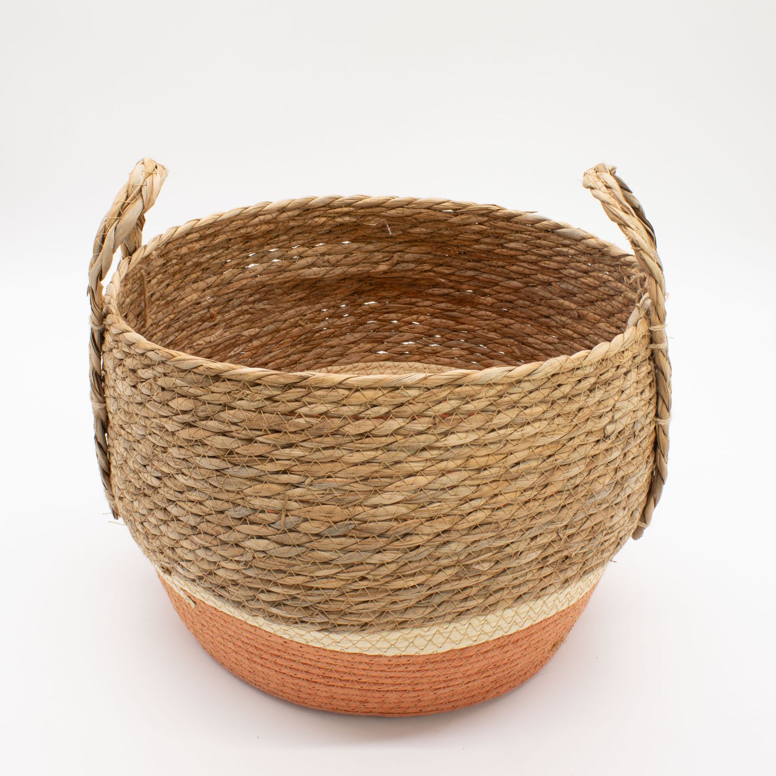 Cestas grandes de paja y pasto marino - Natural y naranja - Conjunto de 3 - Imagen 4