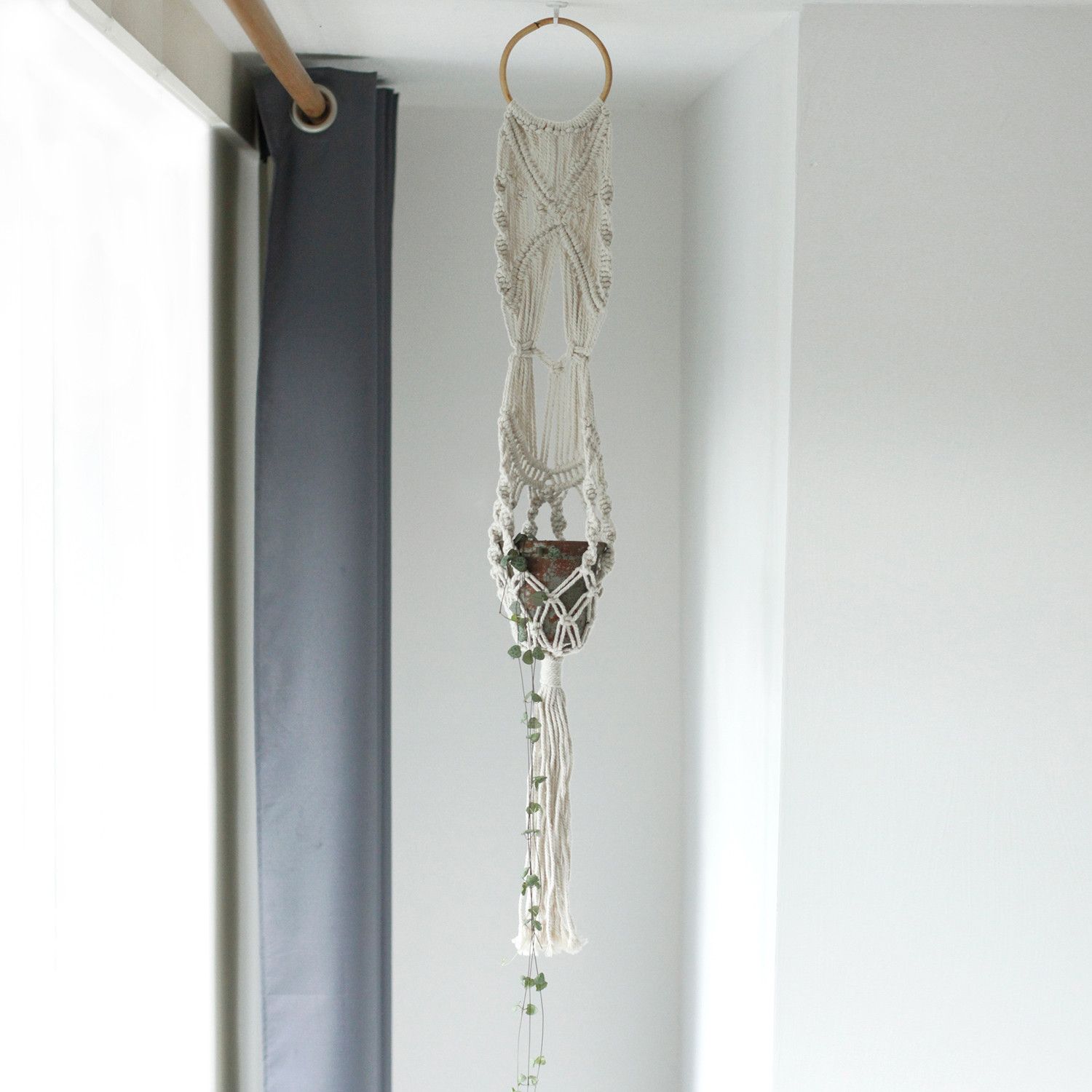 Macetero de Macrame - Largo con Aro de Ratán - Imagen 11