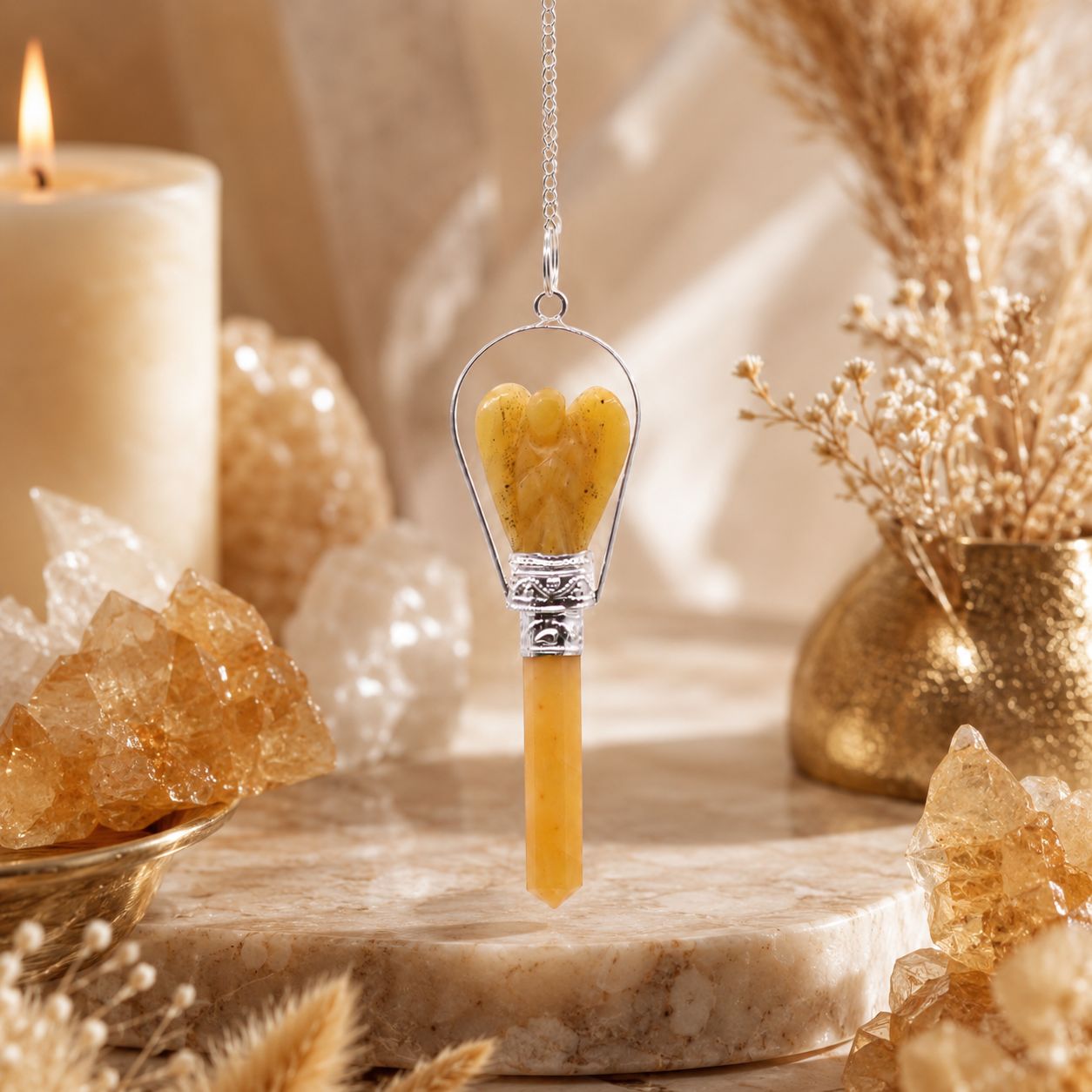 Péndulo de ángel con anillo de cuarzo amarillo - Imagen 4
