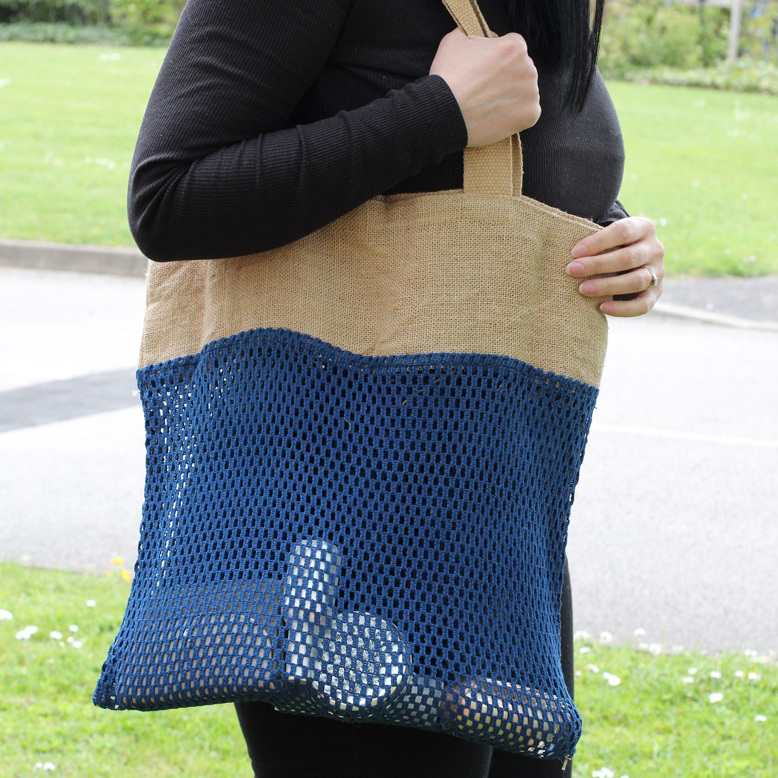 Bolsa de Malla de Yute Suave Puro y Algodón- Denim - Imagen 5