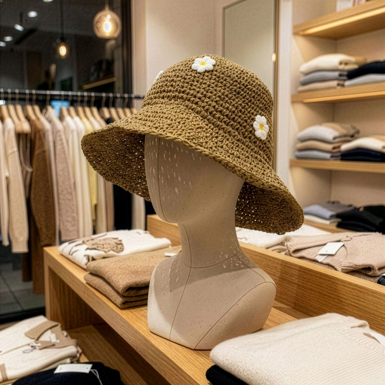 Nomad Sari Sombrero de Paja con Ala Flexible para Sol - Café y Daiseys - Imagen 7