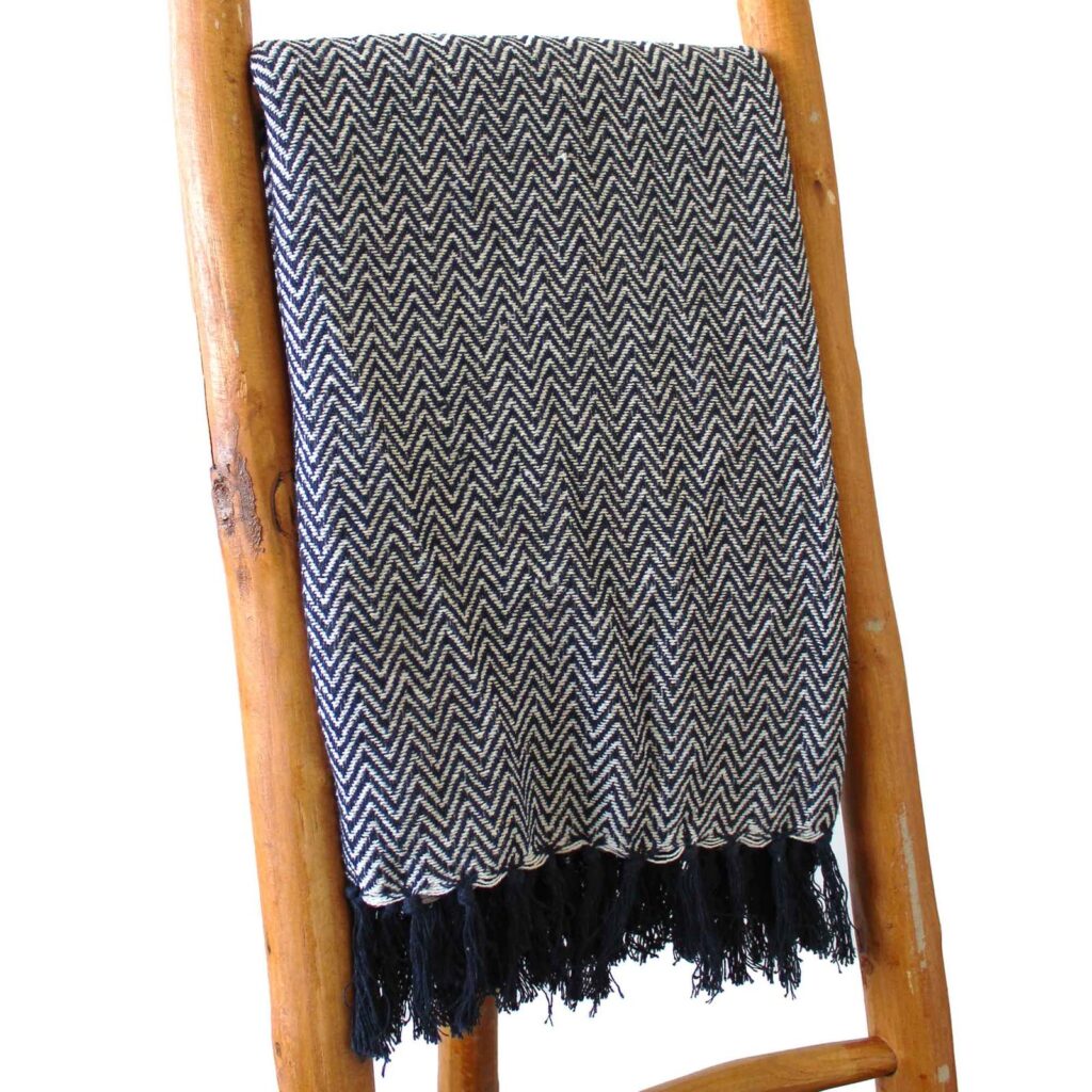 Mantas bohemias de confort - Zigzag azul marino
