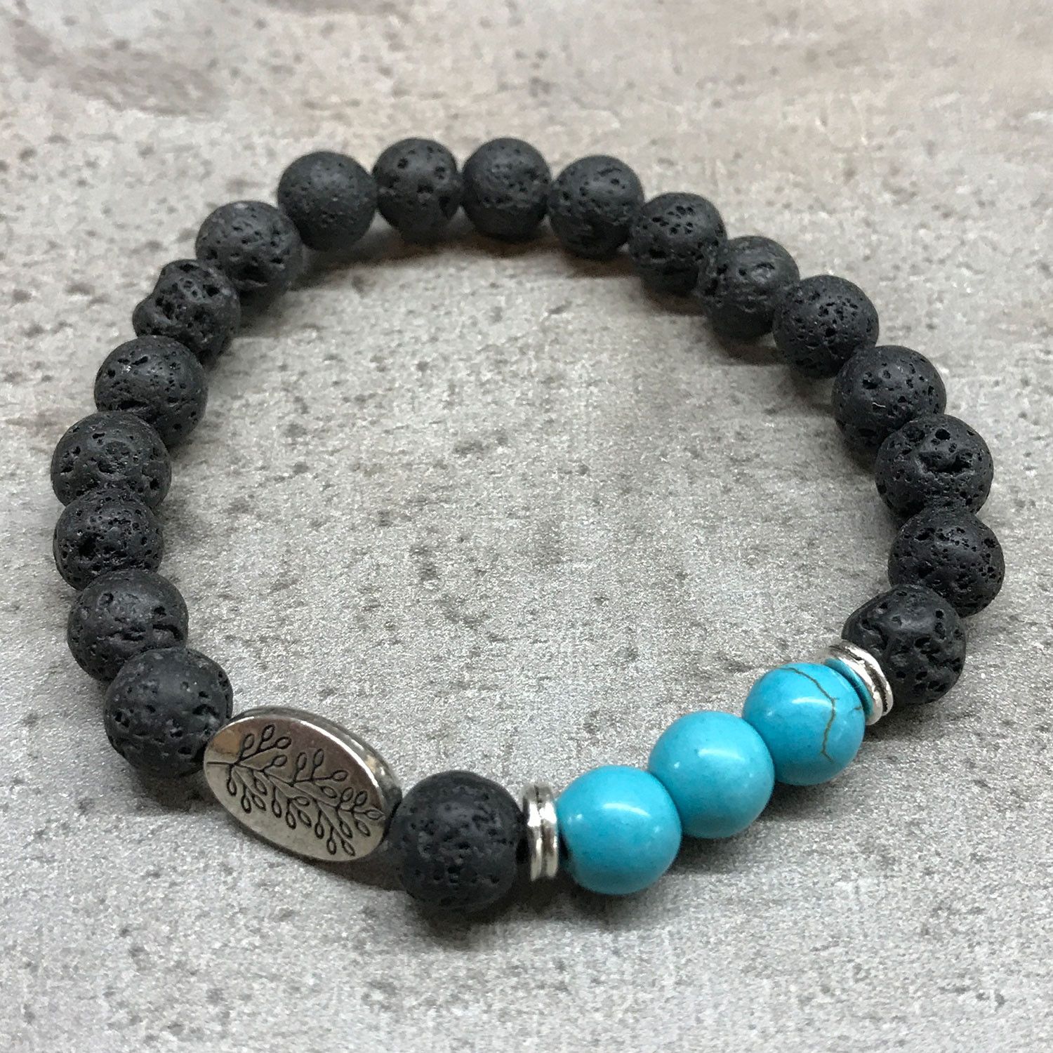 Pulsera de Piedra de Lava - Hoja - Turquesa - Imagen 2