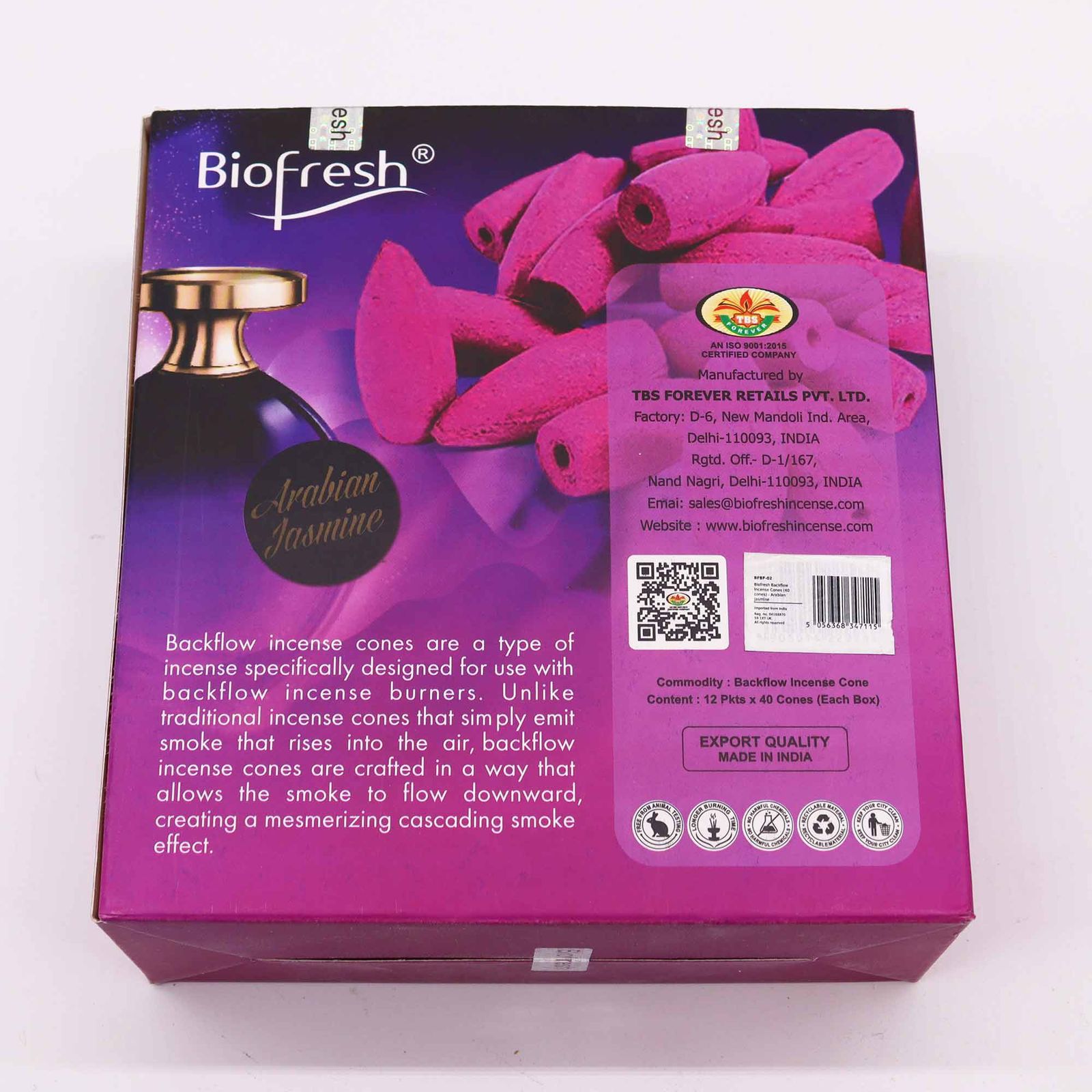 Conos de incienso Biofresh Backflow (40 conos) - Jazmín de Arabia - Imagen 5