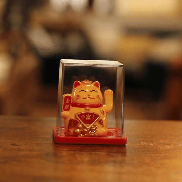 Mini Gato de la Suerte en Caja con Energía Solar - Amarillo - Imagen 2
