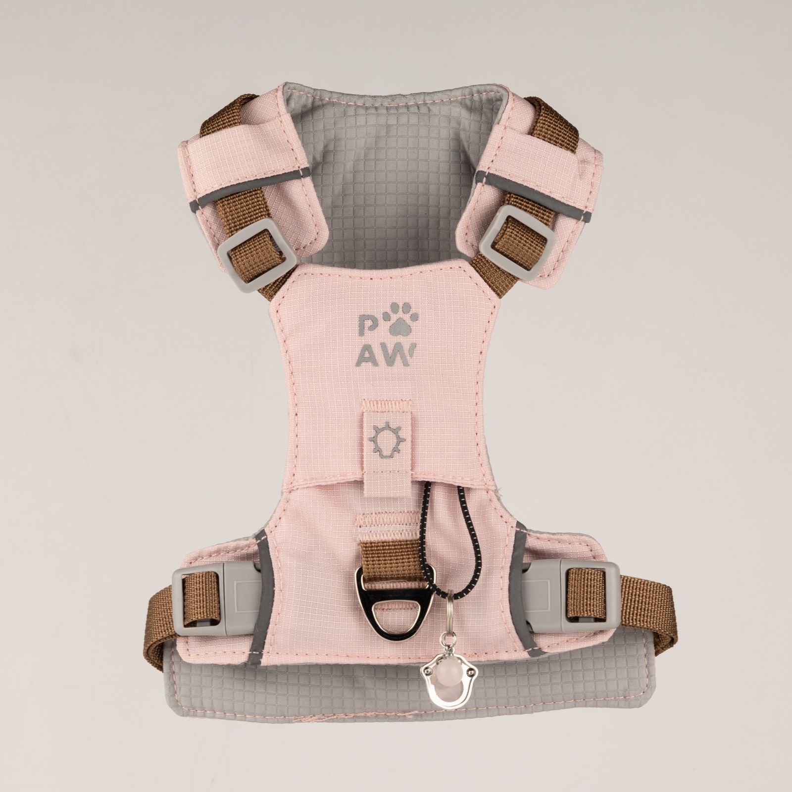 PAW - S (4-8 kg) Arnés de paso para perros Guardian con malla reflectante - Rosa suave - Colgante de cuarzo rosa - Imagen 2
