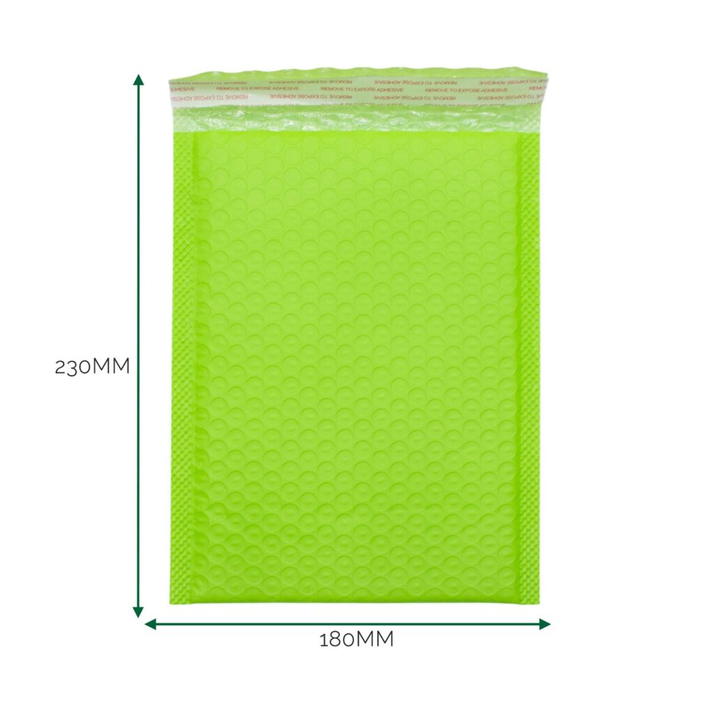 Sobre de burbuja de polietileno verde (180x230+40mm)