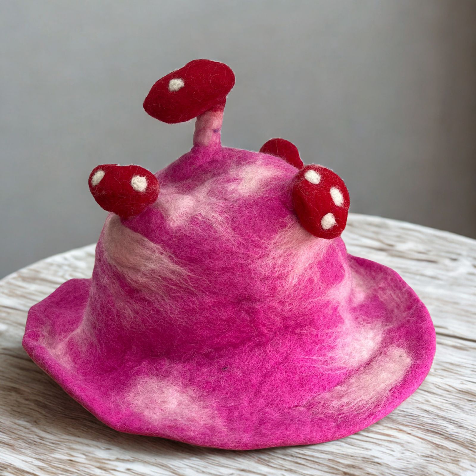 Sombrero de hongo de fieltro - Rosa impactante - Imagen 2