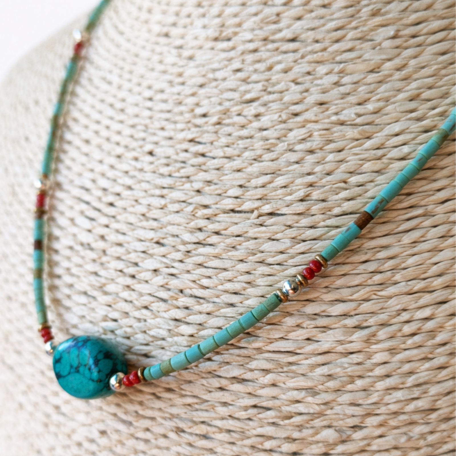 Collar nepalí de gemas extrafinas - Turquesa y piedra - Imagen 3