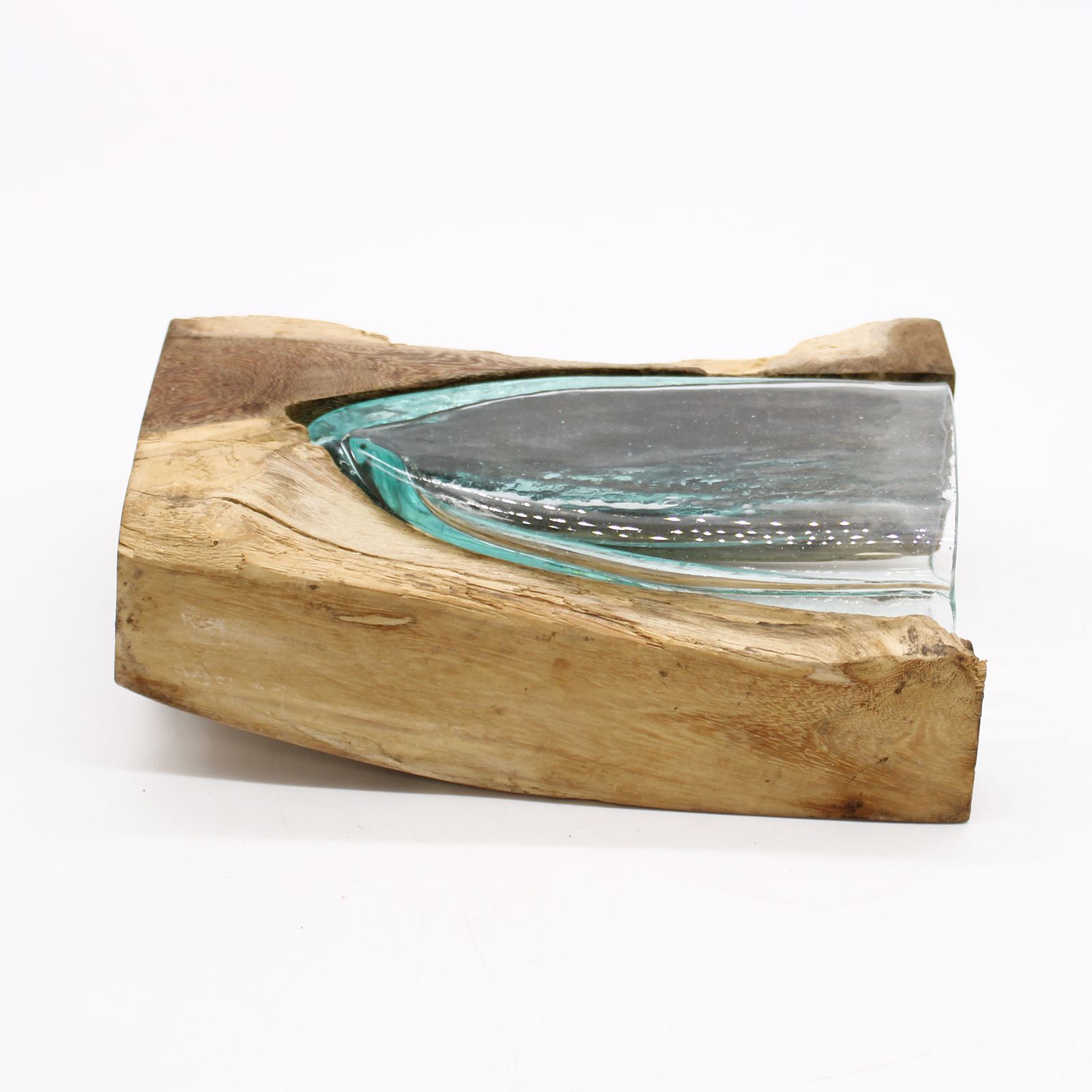 Jarrón de arte en forma de V de vidrio fundido sobre madera - Imagen 6