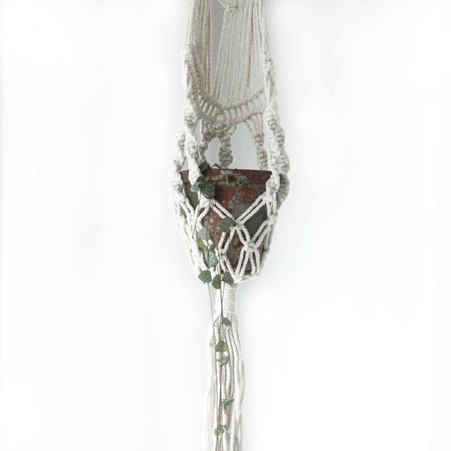 Macetero de Macrame - Largo con Aro de Ratán - Imagen 10