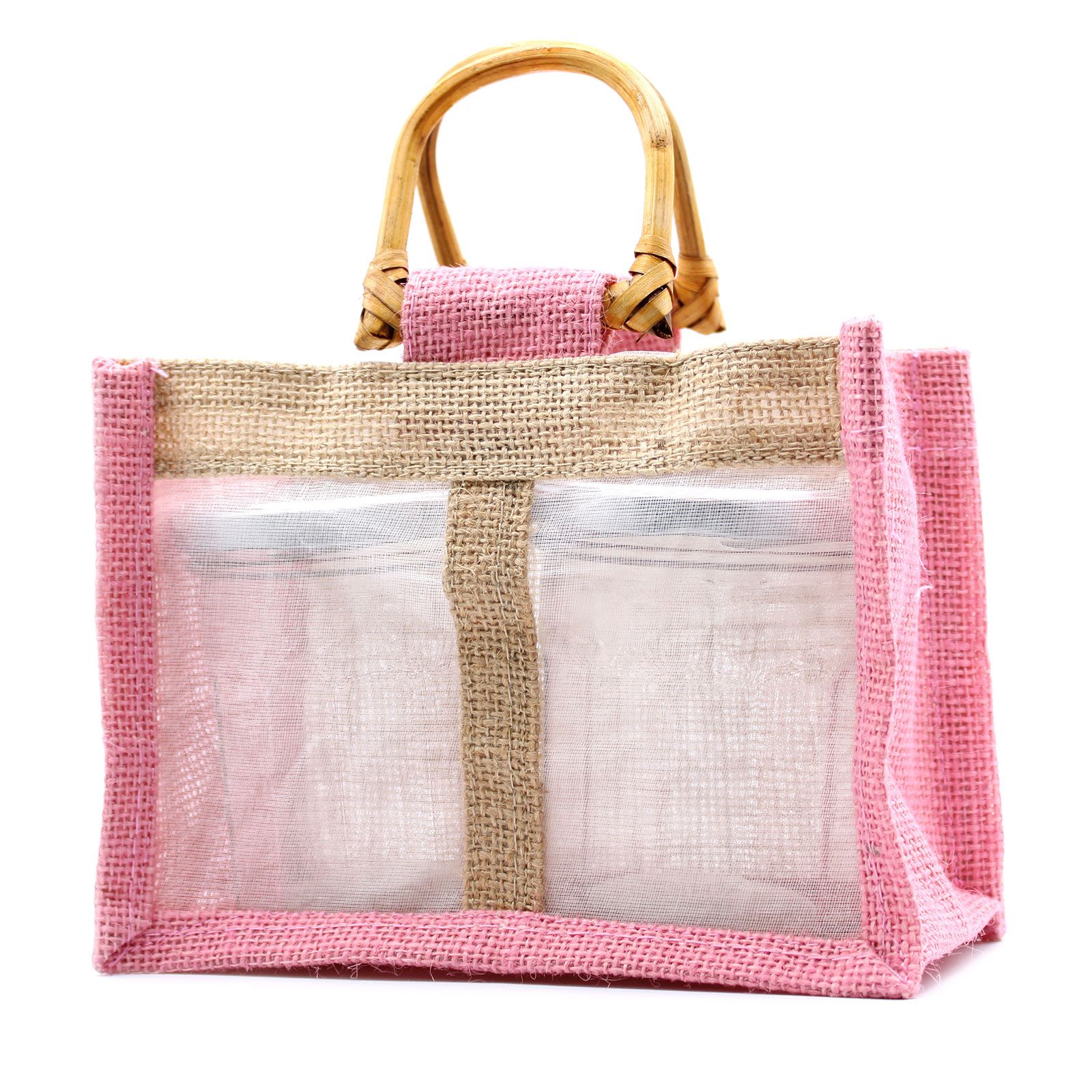 Bolsa de regalo de yute puro y algodón - 2 Ventanas en Rosa & Yute