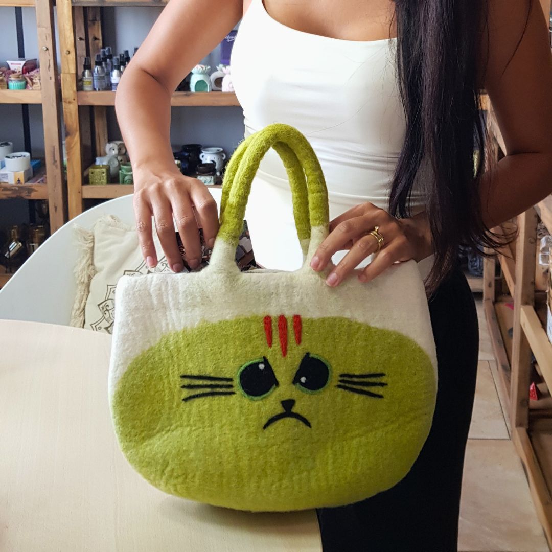 Bolso de fieltro grande de gato gruñón - Imagen 4