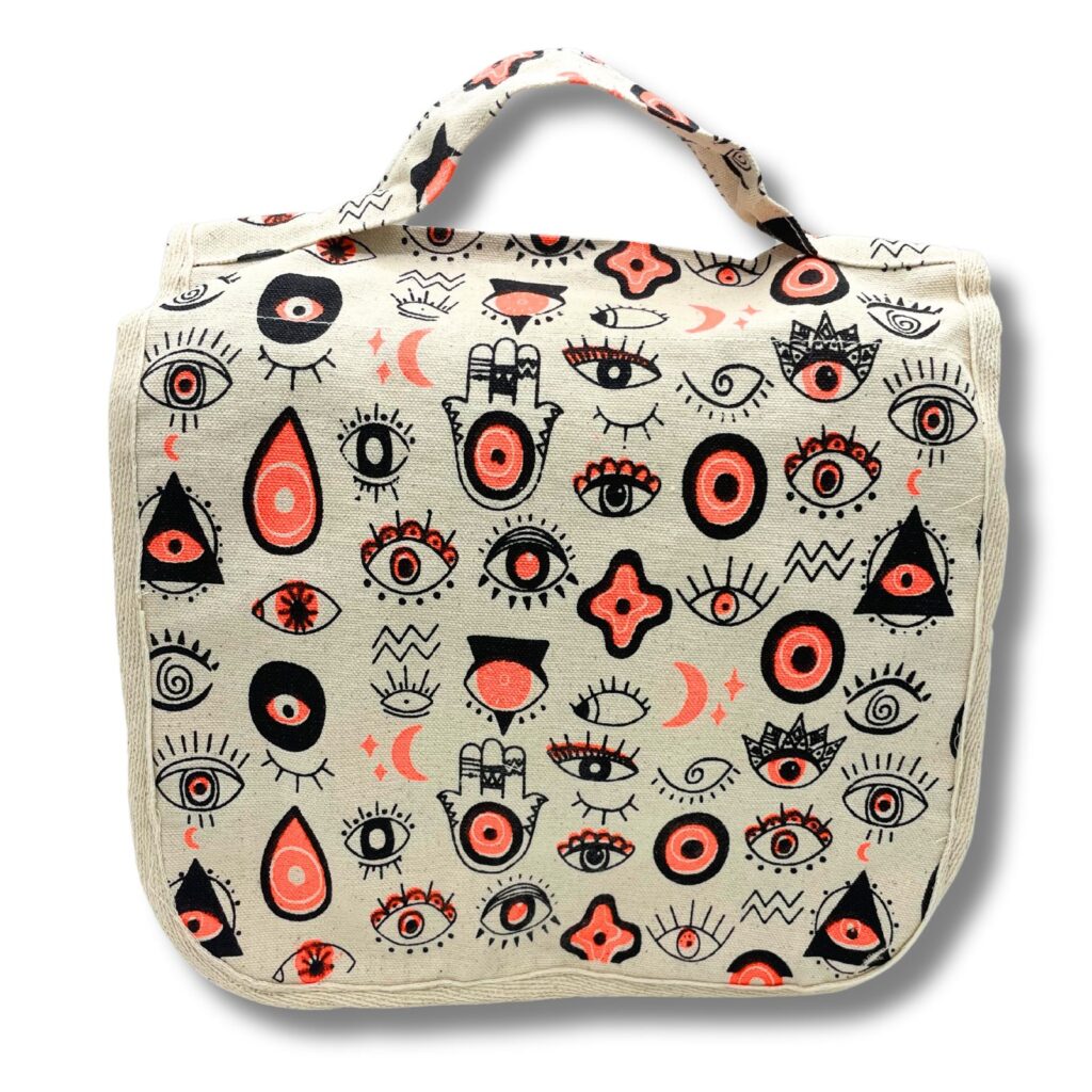 Bolsa de Aseo Grande de Lona de Algodón con Estampado de Ojos Múltiples