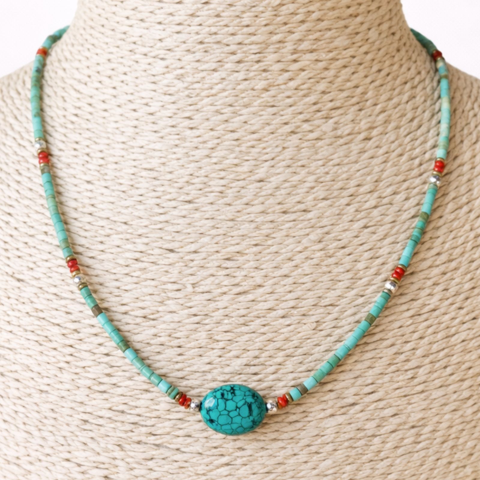 Collar nepalí de gemas extrafinas - Turquesa y piedra - Imagen 2