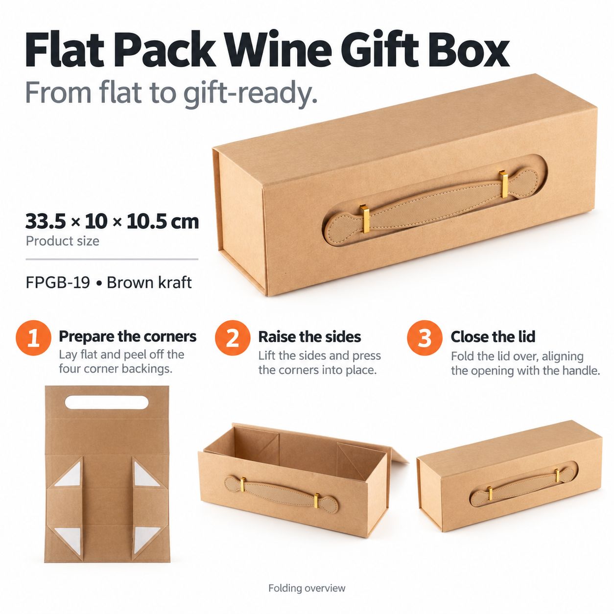 Caja de regalo plegable - Con forma de caja de vino (33.5x10x10.5cm) - Negro - Imagen 2
