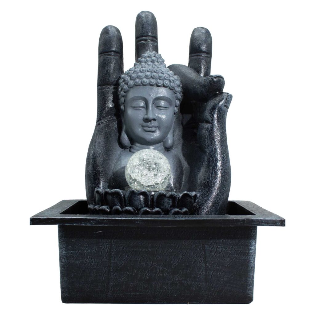 Fuente de agua de mesa con mano y cabeza de Buda (20x25x35 cm)