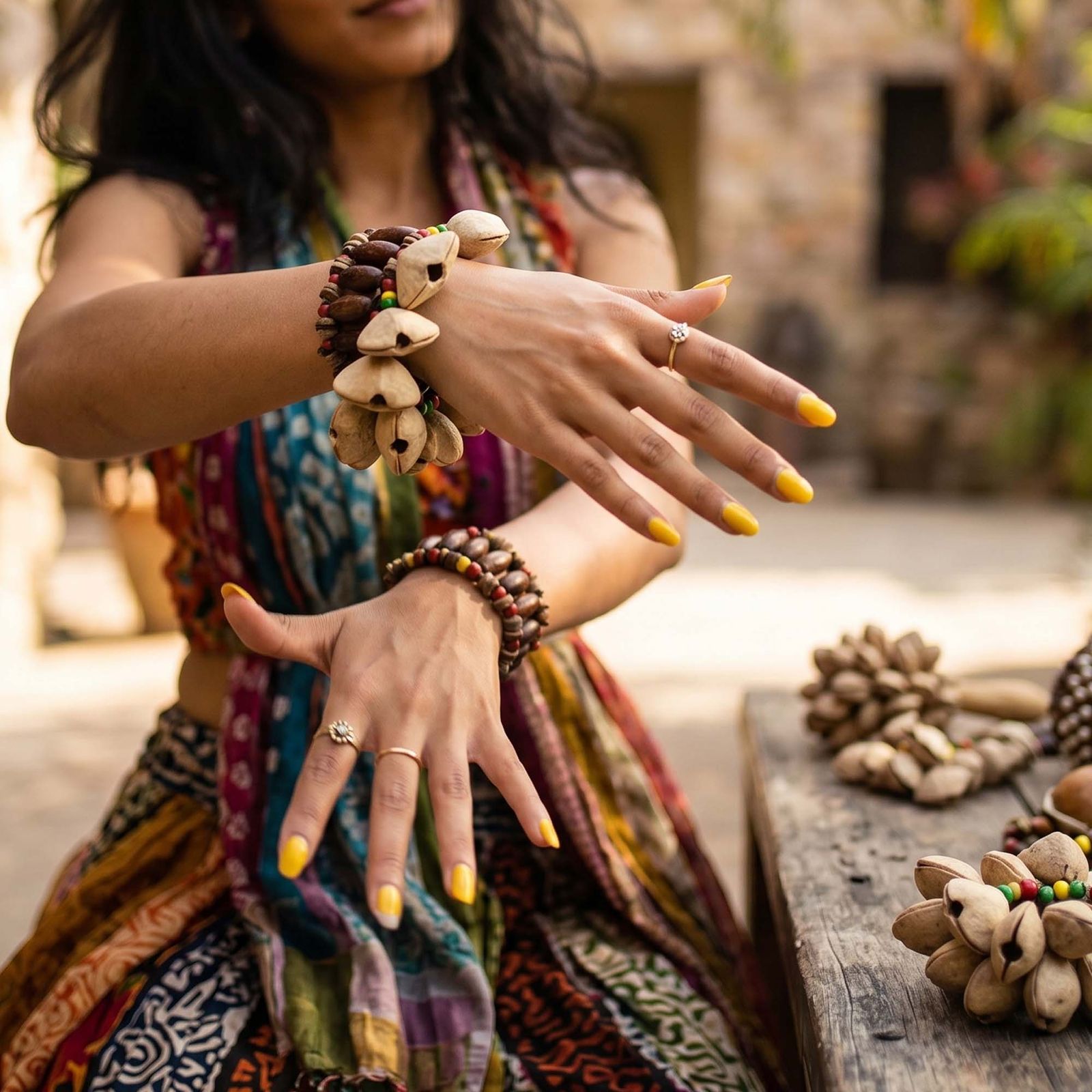 Kenari Shell Hand Shaker - Pulsera Sonajero (15 piezas) - Imagen 2