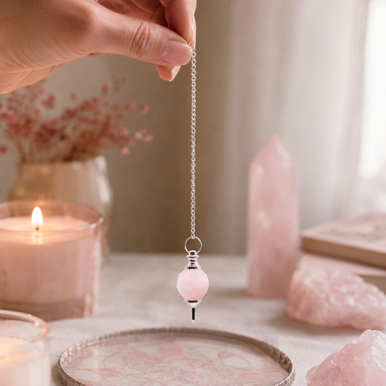 Facted Gemstone Pendulum - Rose Quartz - Imagen 3