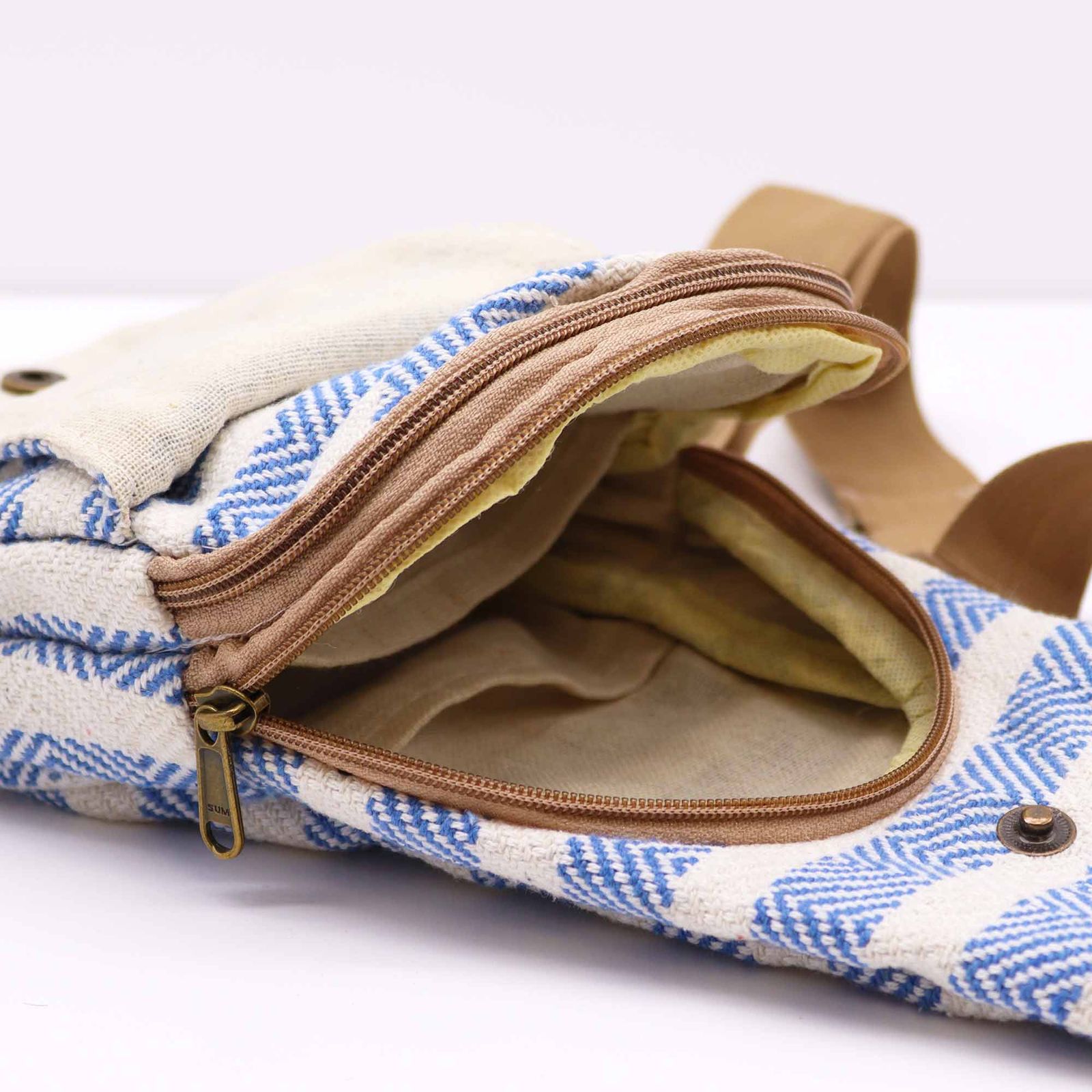 Bolso Bandolera de Algodon Natural - Azul y Blanco - Imagen 2
