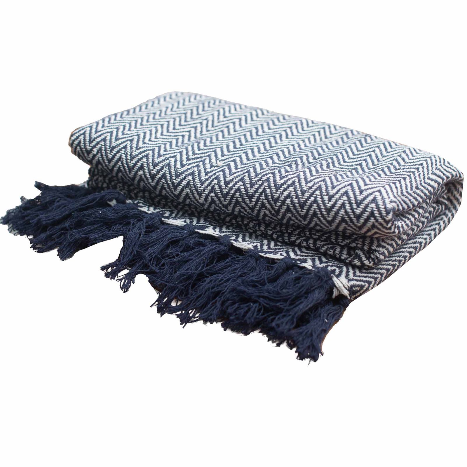 Mantas bohemias de confort - Zigzag azul marino - Imagen 4
