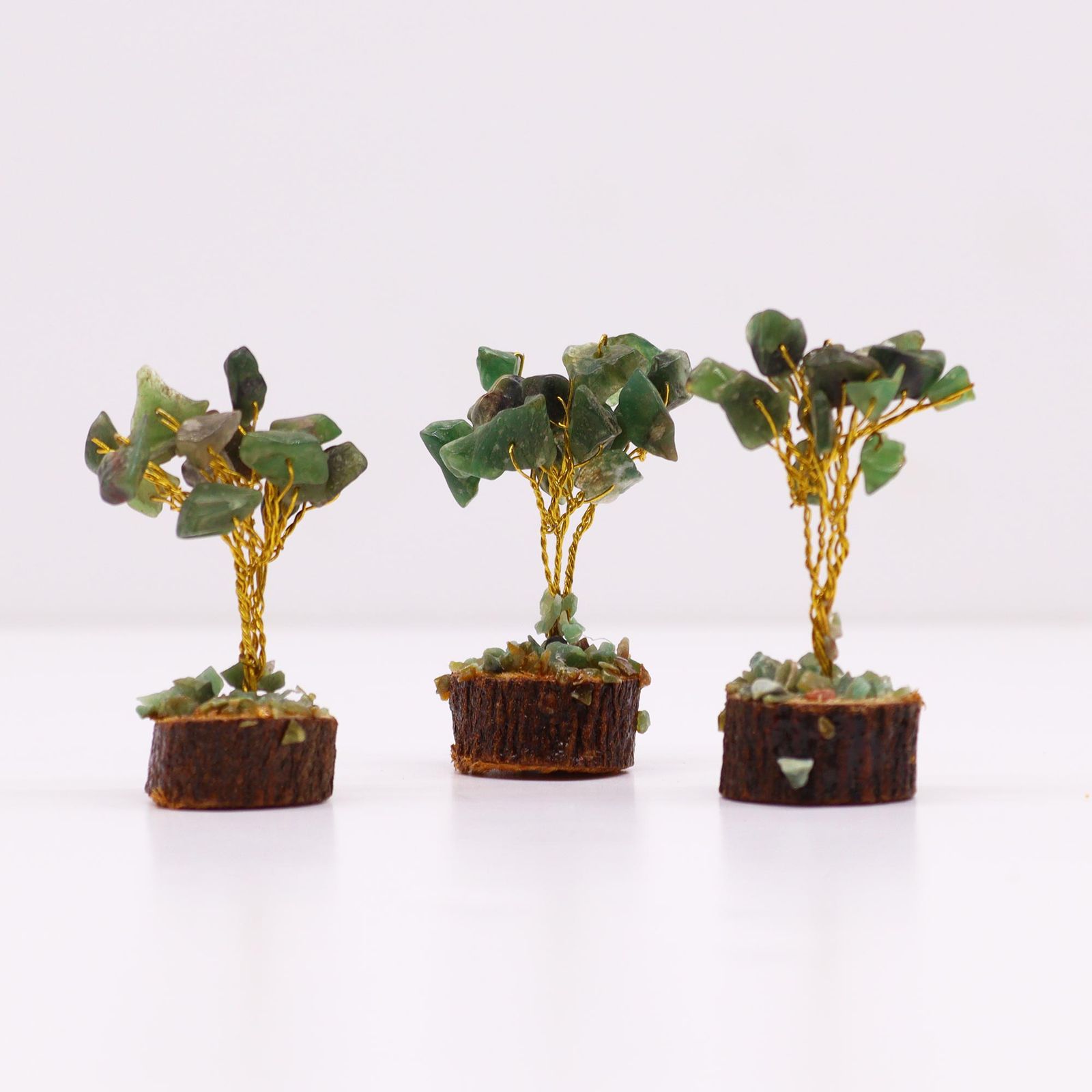 Mini árbol de piedras preciosas sobre base de madera - Aventurina verde (15 piedras) - Imagen 5