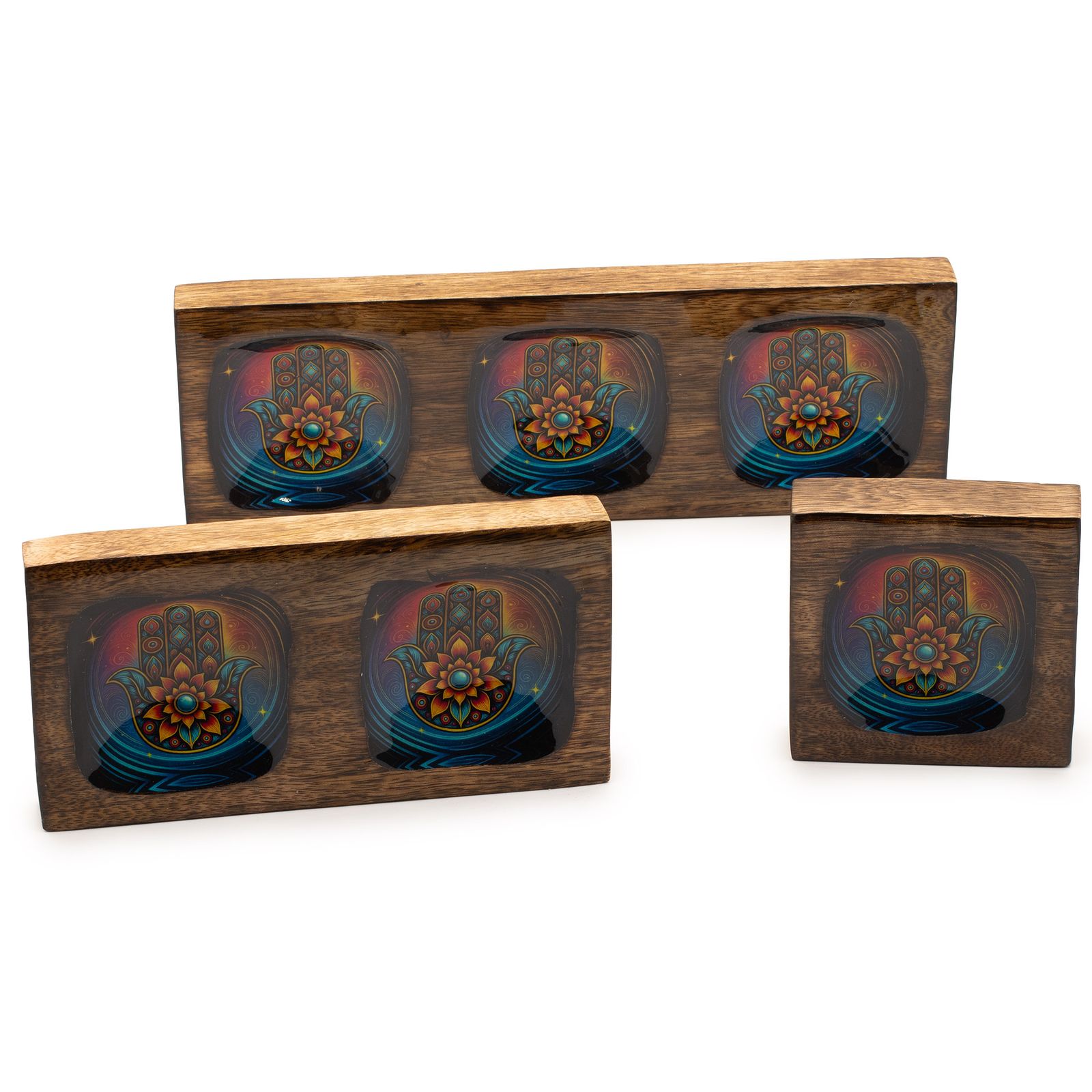 Juego de bandejas de mango esmaltadas Mediano - Hamsa - Imagen 4