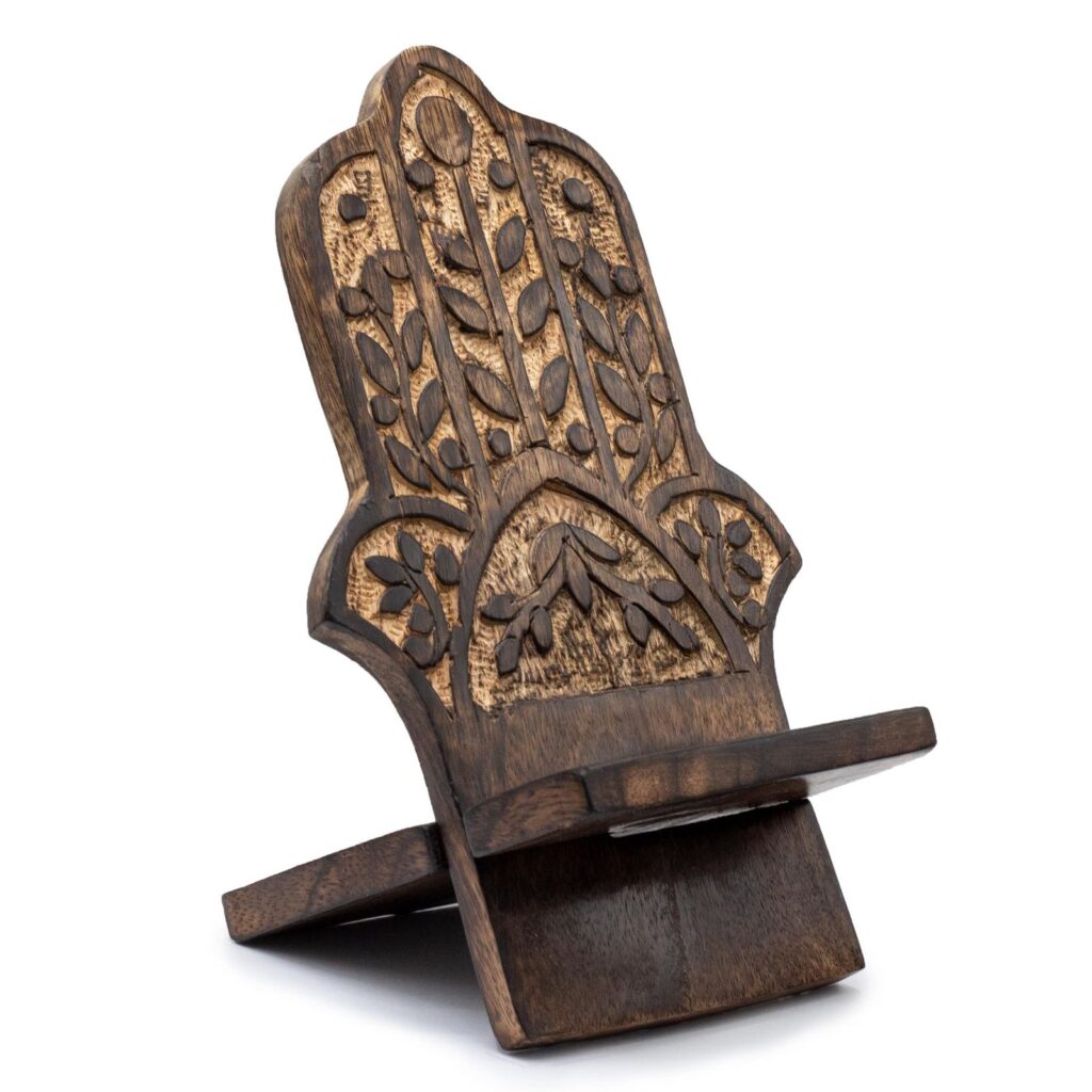 Soportes de teléfono de madera tallada - Hamsa 20x9.5cm