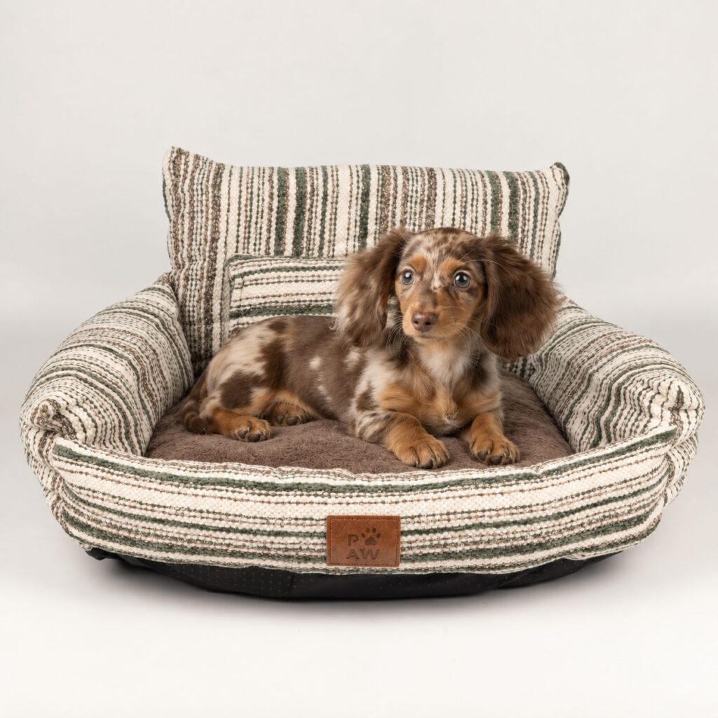PAW Bed – Sofá pequeño – Rayas marrones – 50 × 50 × 26 cm