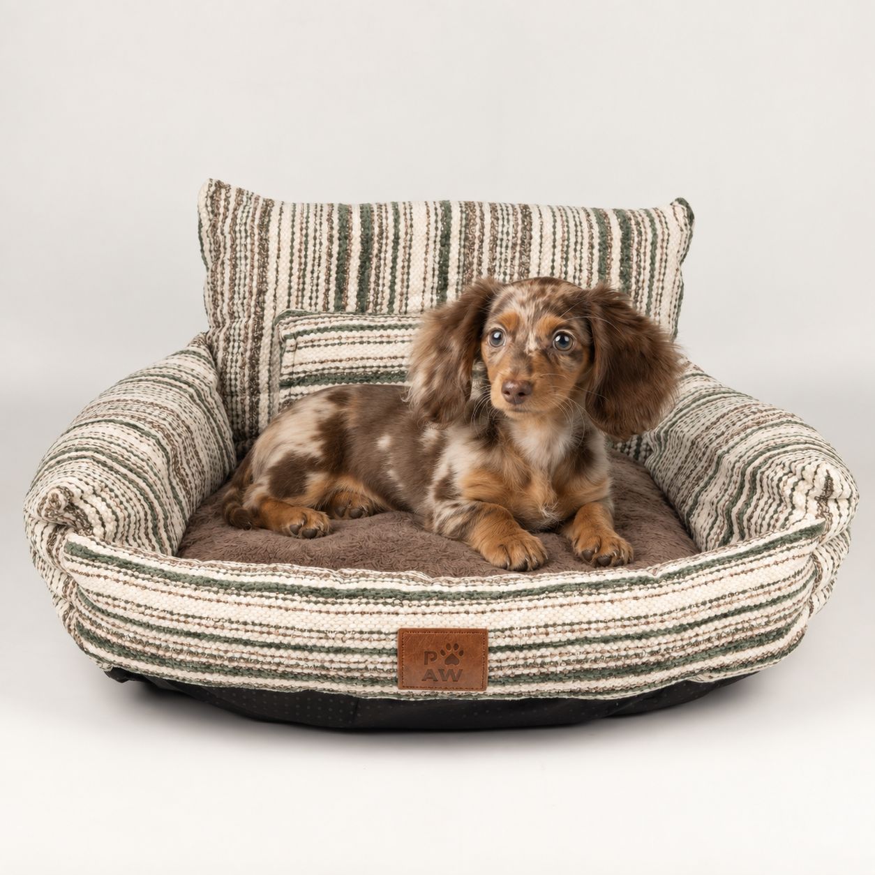 PAW Bed – Sofá pequeño – Rayas marrones – 50 × 50 × 26 cm