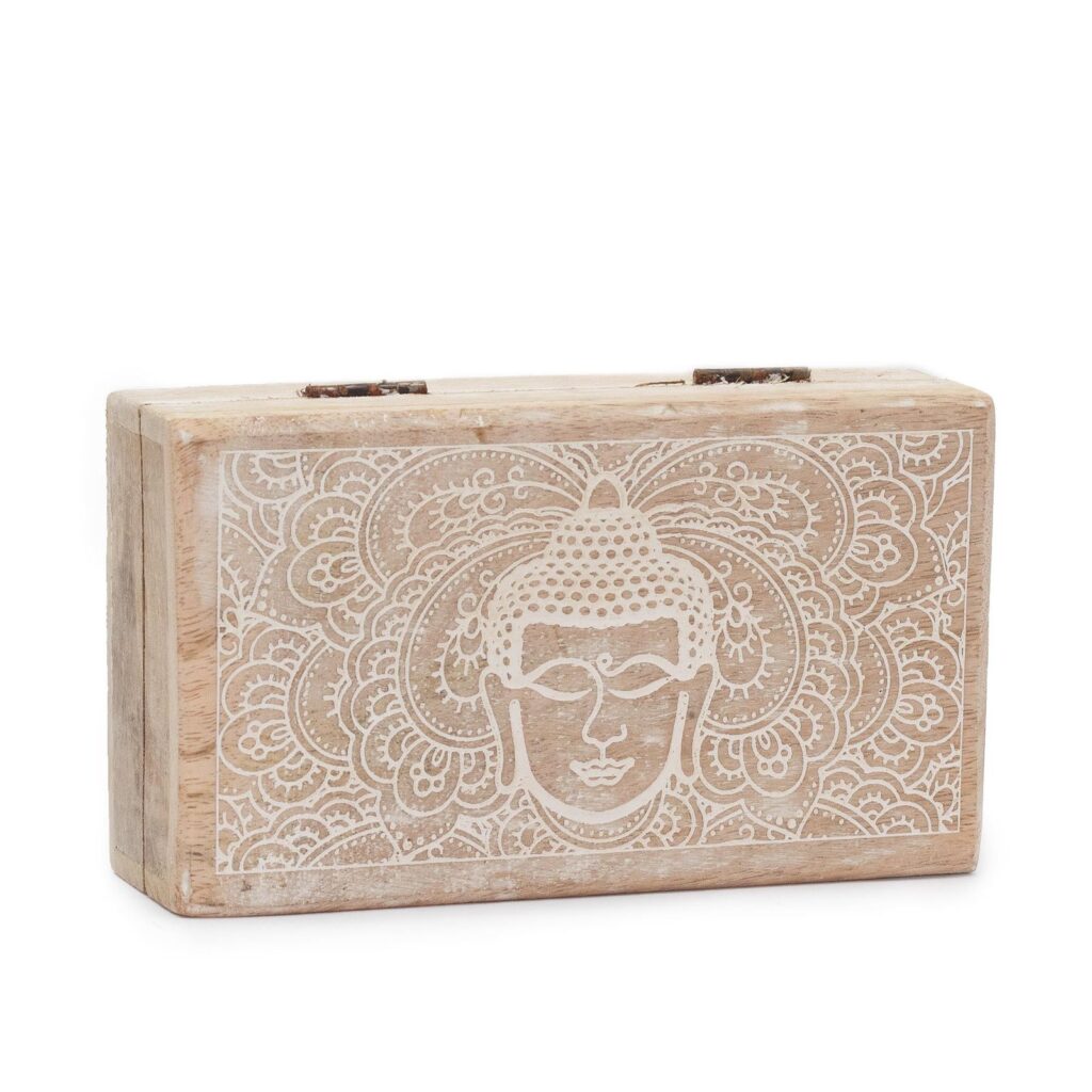 Caja cuadrada mediana 17x10x4,2cm - Cara Buda Blanco
