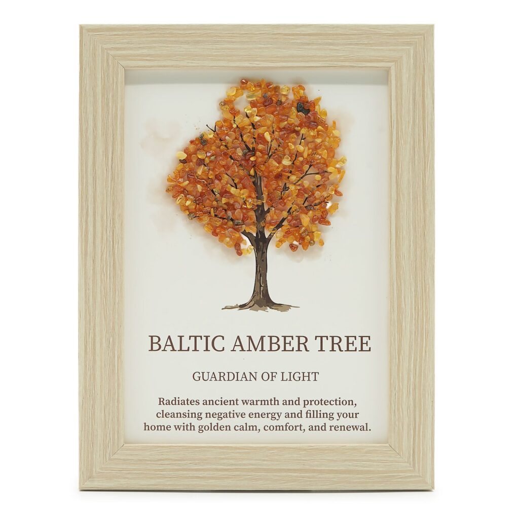 Cuadro de piedra preciosa - Árbol de la Vida - ámbar báltico (20x14.7x1cm)