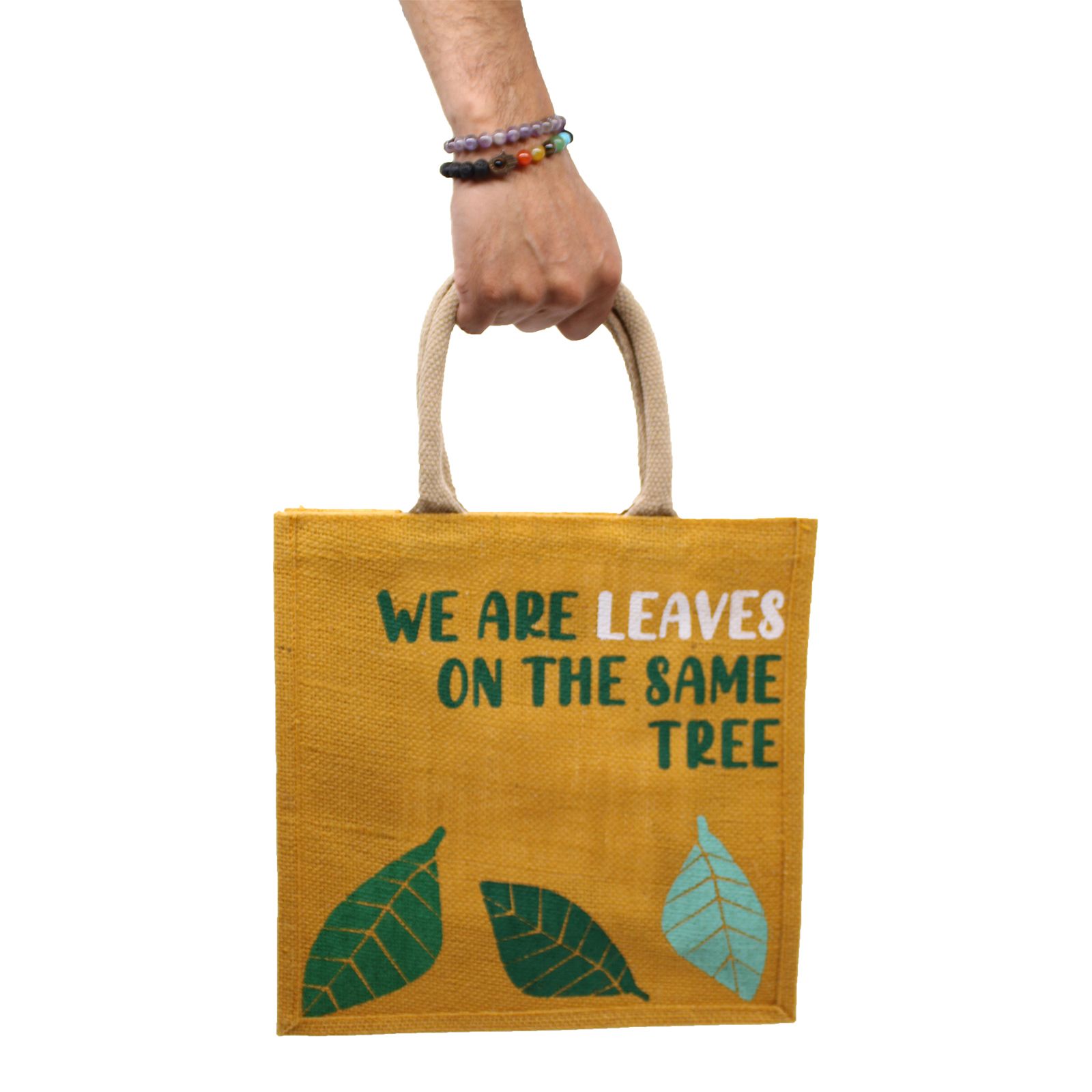 bolsa de yute estampada - Somos hojas - Amarillo, Azul y Natural - Imagen 10