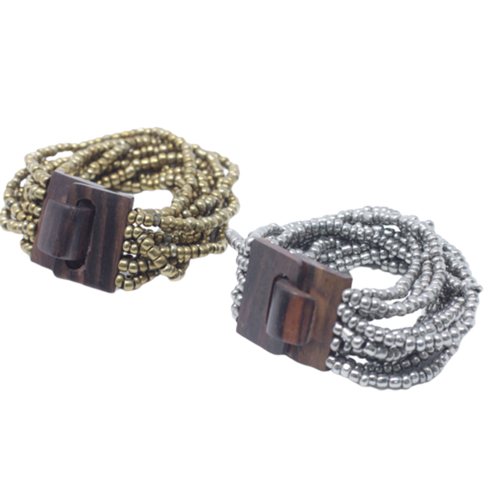 Brazalete de Cuentas Múltiples Cierre de Madera - Surtido de Oro/Bronce - Imagen 4
