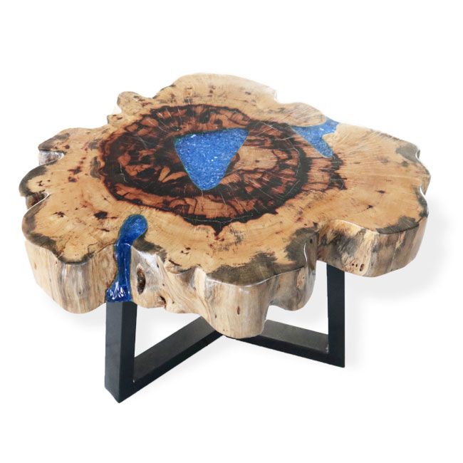 Mesa de Café de Tamarindo y resina - Azul Cielo - Imagen 3