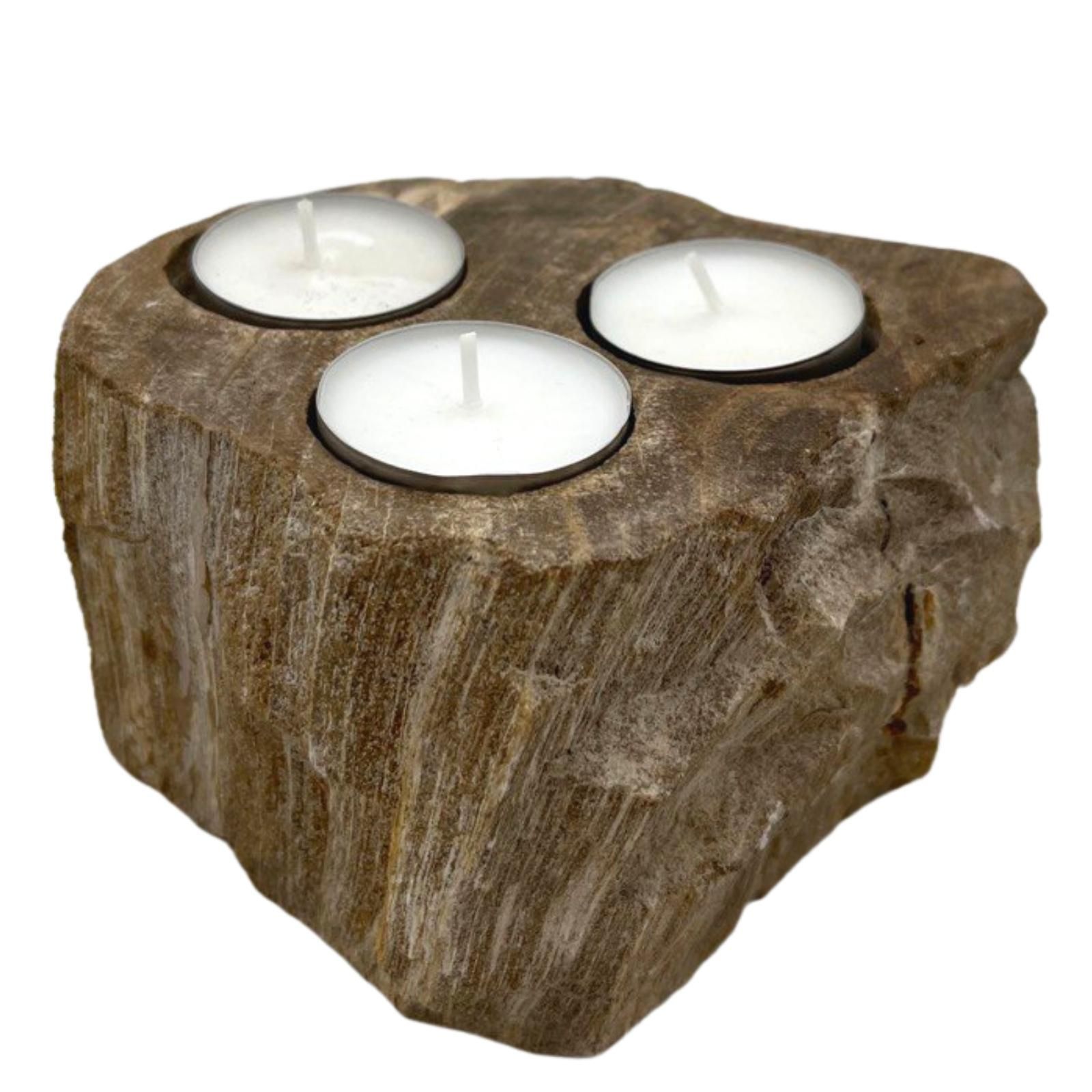 Portavelas de Madera Petrificada - Triple - Imagen 2
